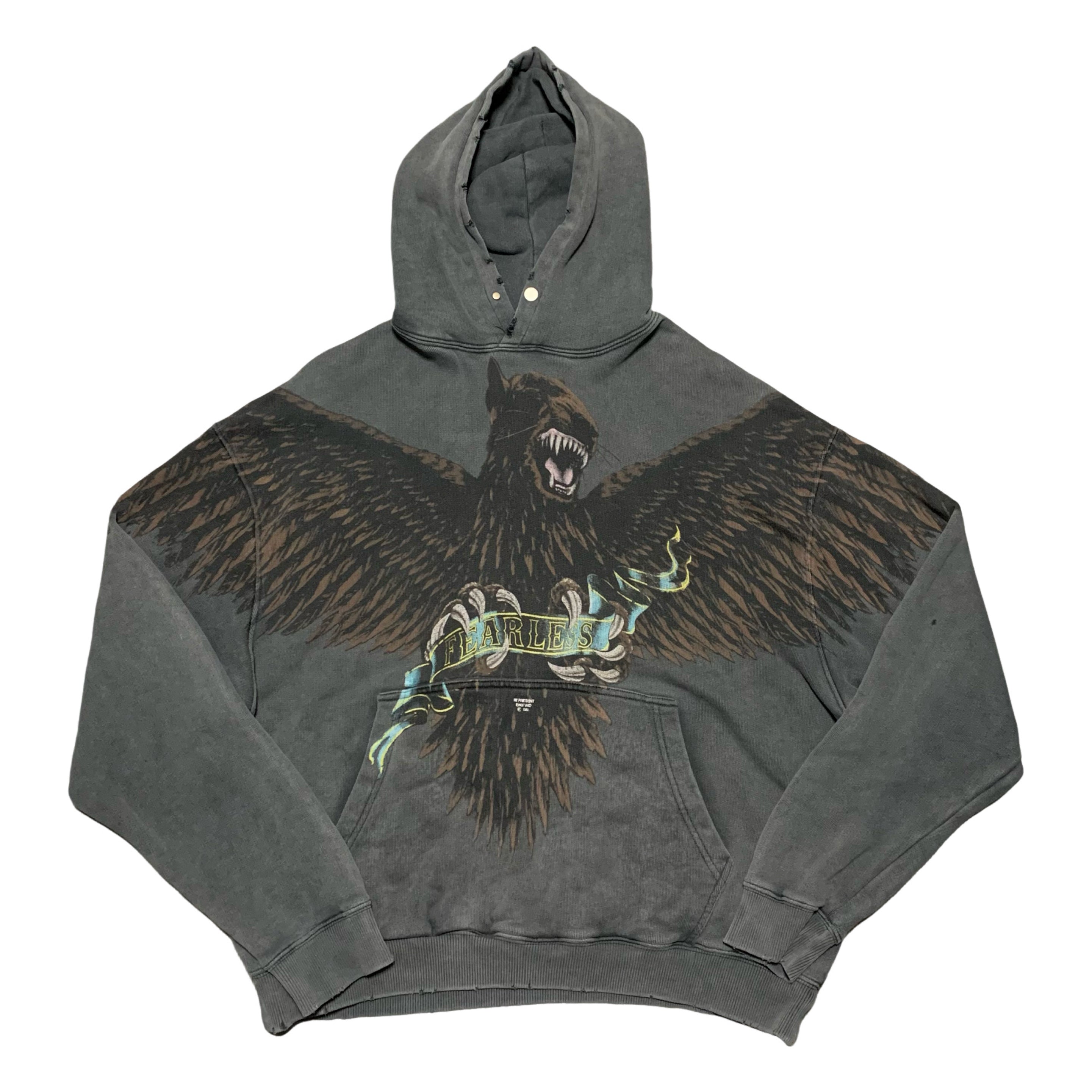 Represent Medium Terrier Eagle Vintage Grey Hoodie Distressed