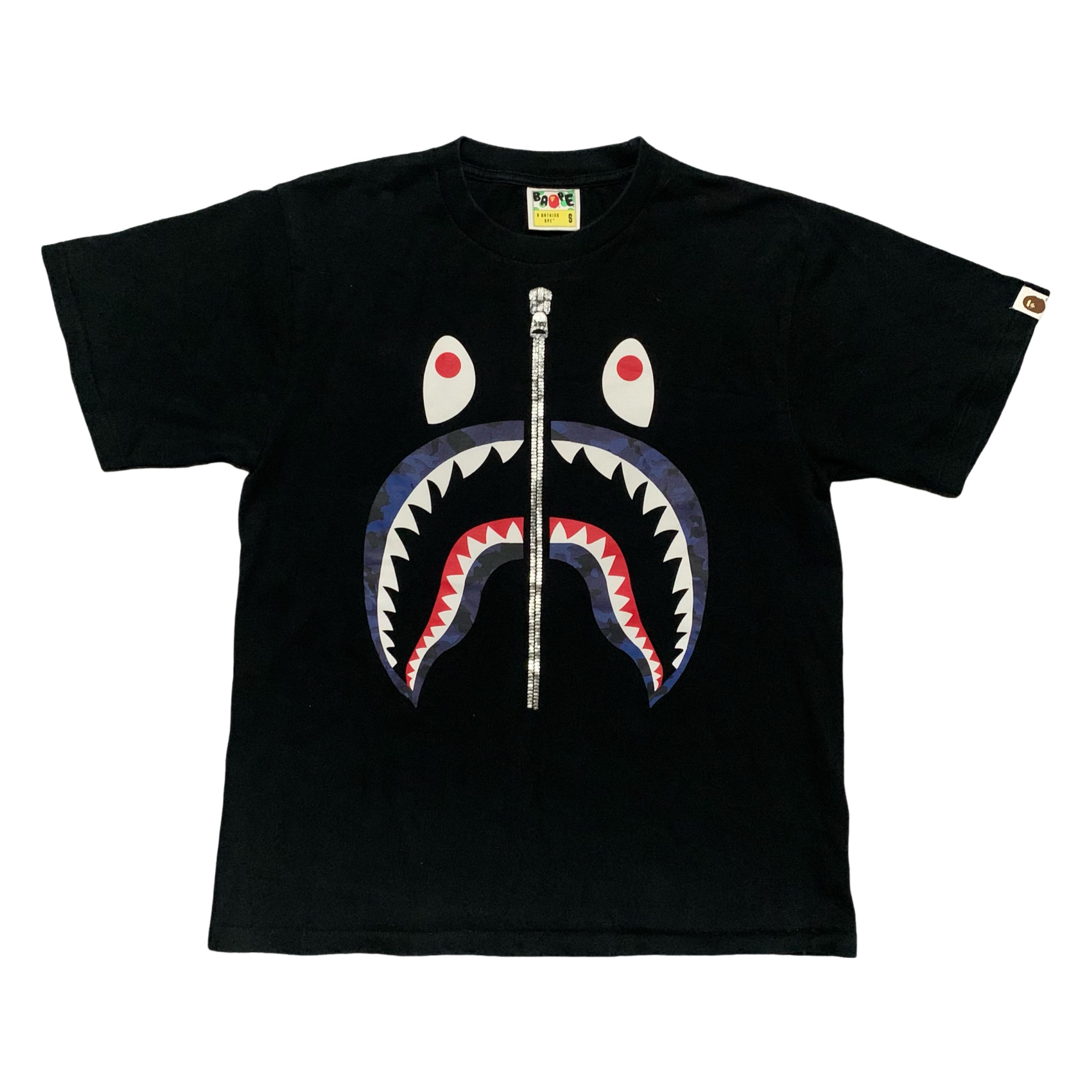 Bape Small Shark Blue Camo Black Tee A Bathing Ape