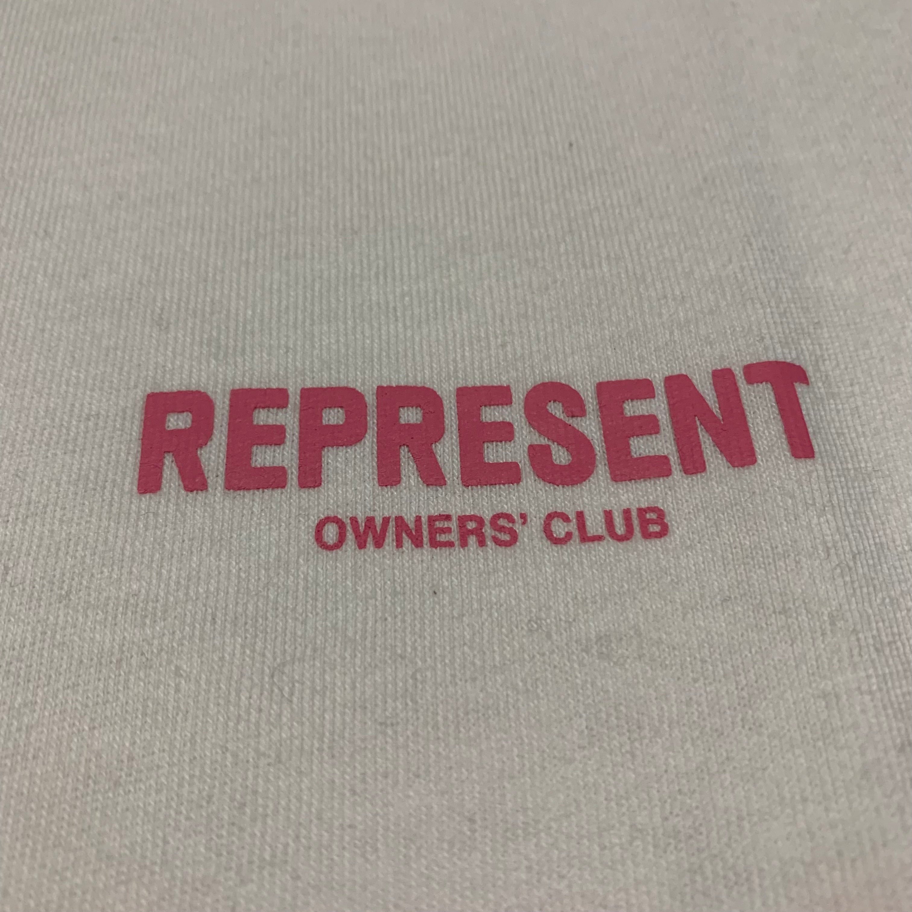 Represent Medium Owners Club Bubblegum Pink Flat White Tee
