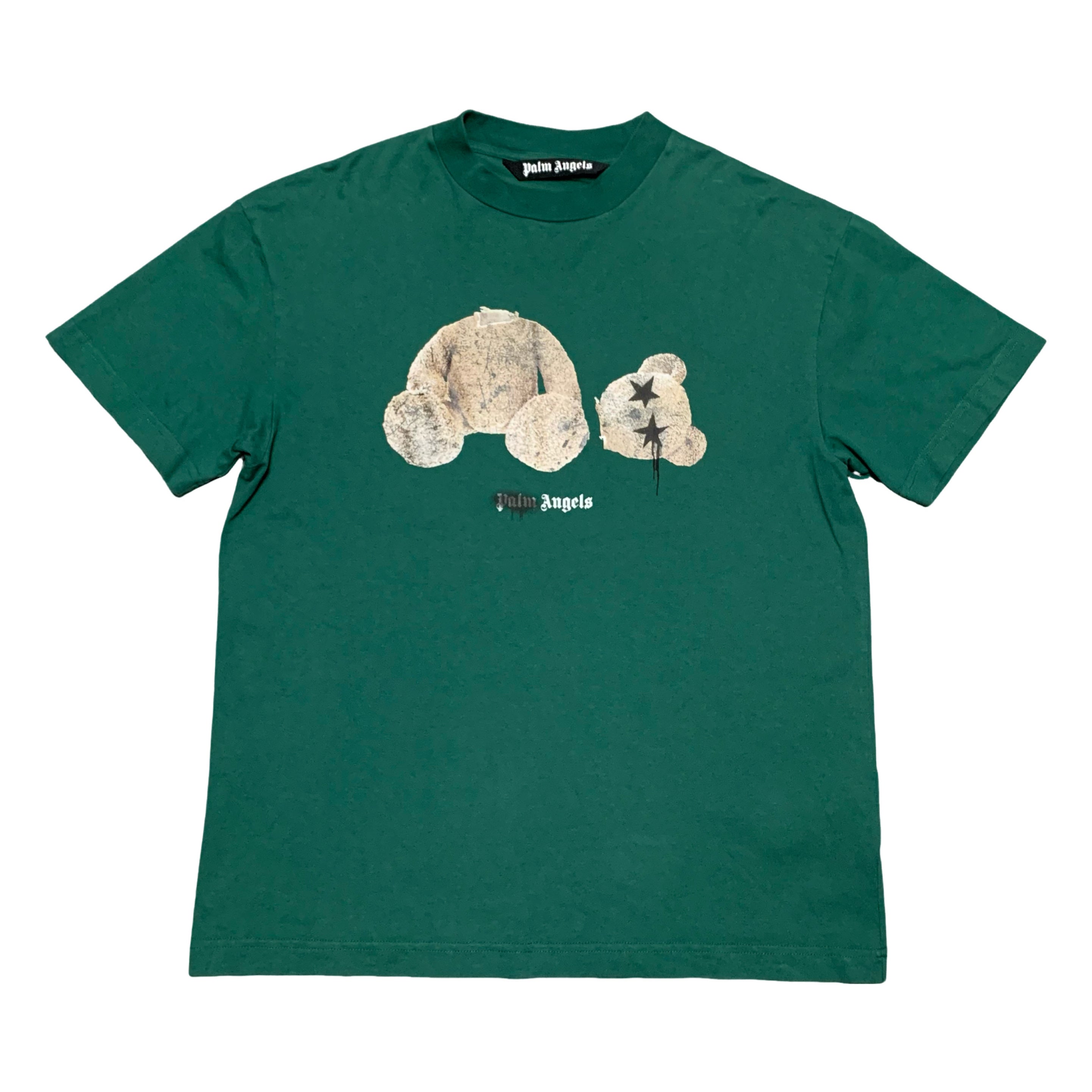 Palm Angels Large Classic Bear Sprayed Star Green Tee