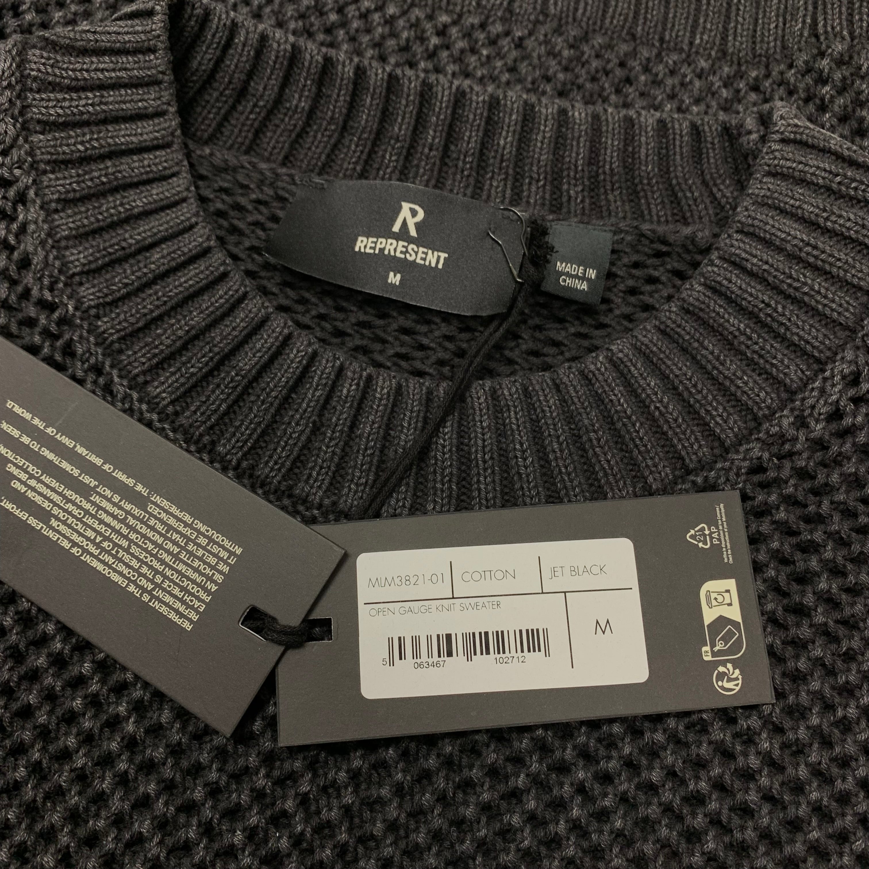 Represent Medium Sweater Open Gauge Knit Jet Black Sweater (RRP £170)