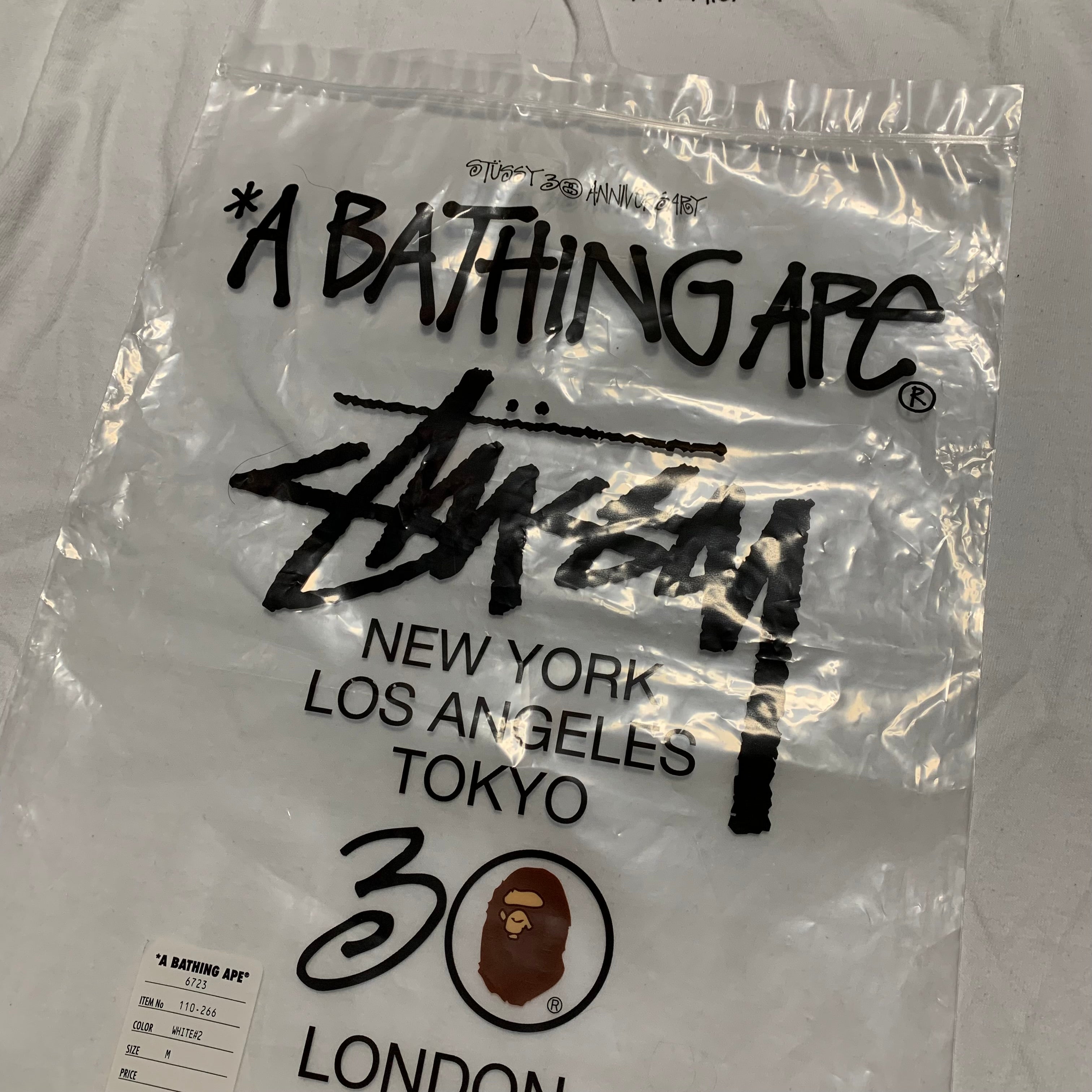 Bape Medium Stussy Blue ABC Camo White Tee 30th Anniversary