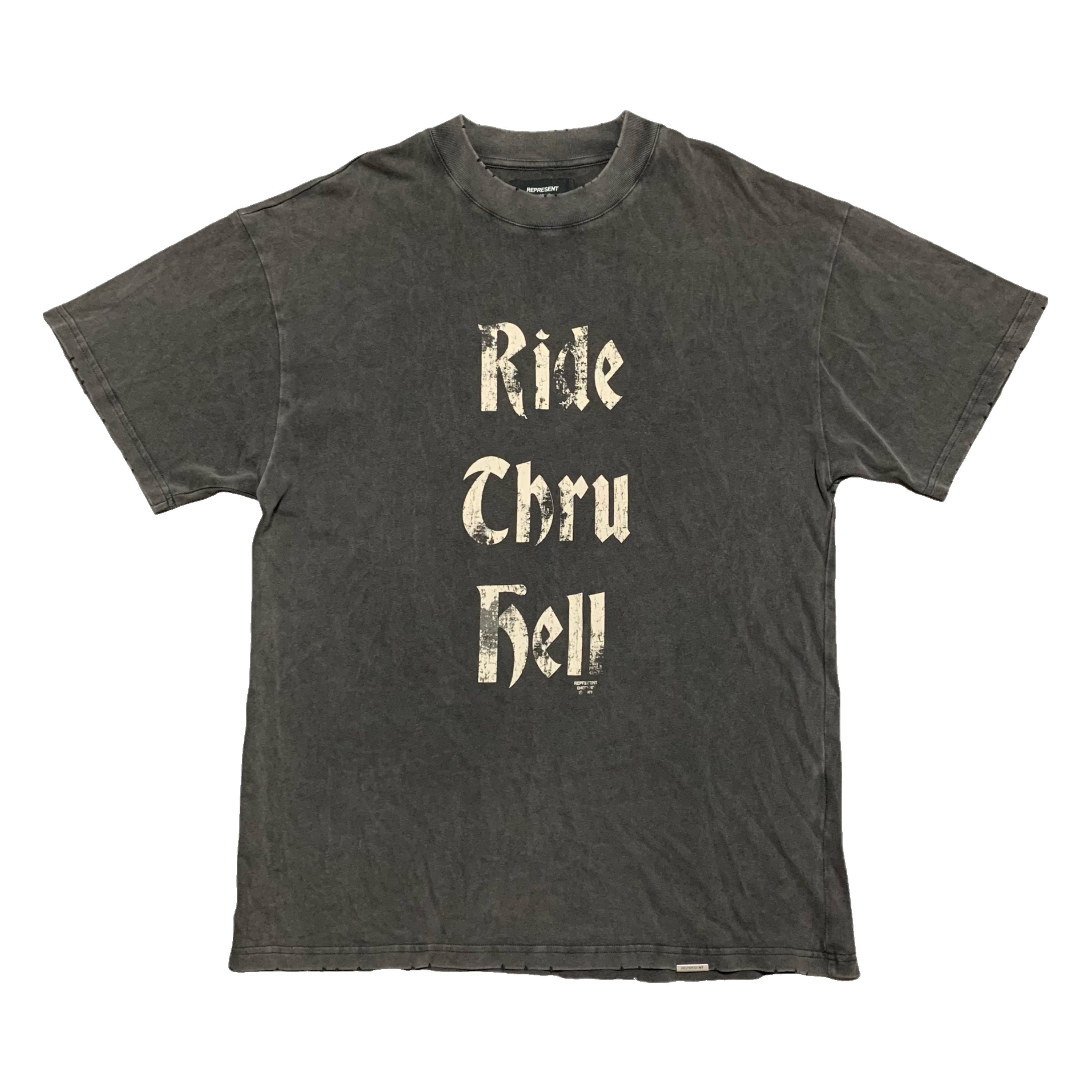 Represent Medium Ride Thru Hell Vintage Grey Tee 'Motor Spirit'