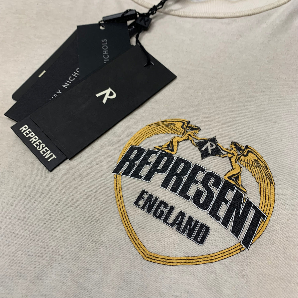 Represent XL Tee Angel Border Washed Ecru White Oversized T-Shirt