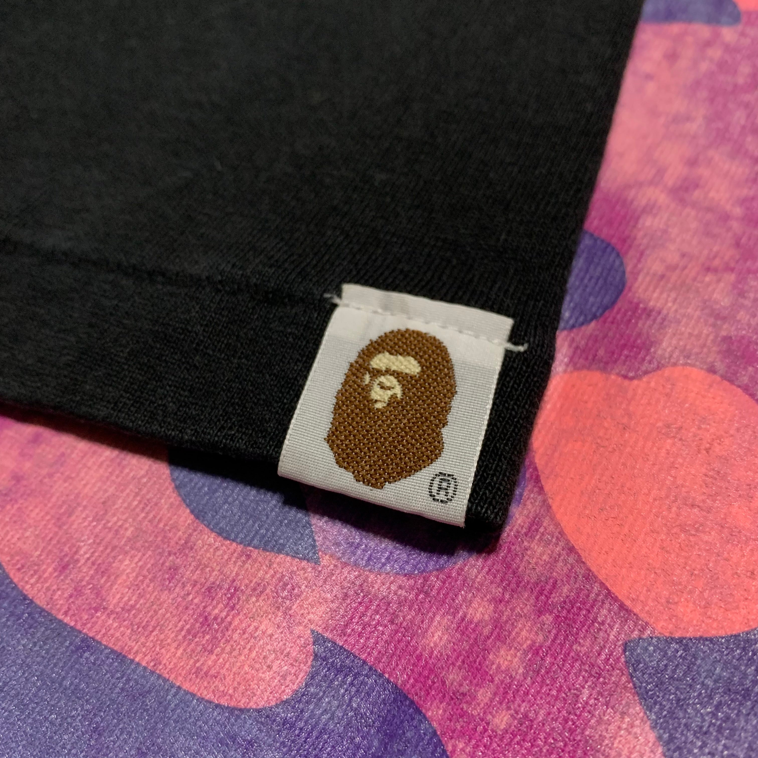 Bape Medium Big Ape Head Purple Camo Black Tee Vintage