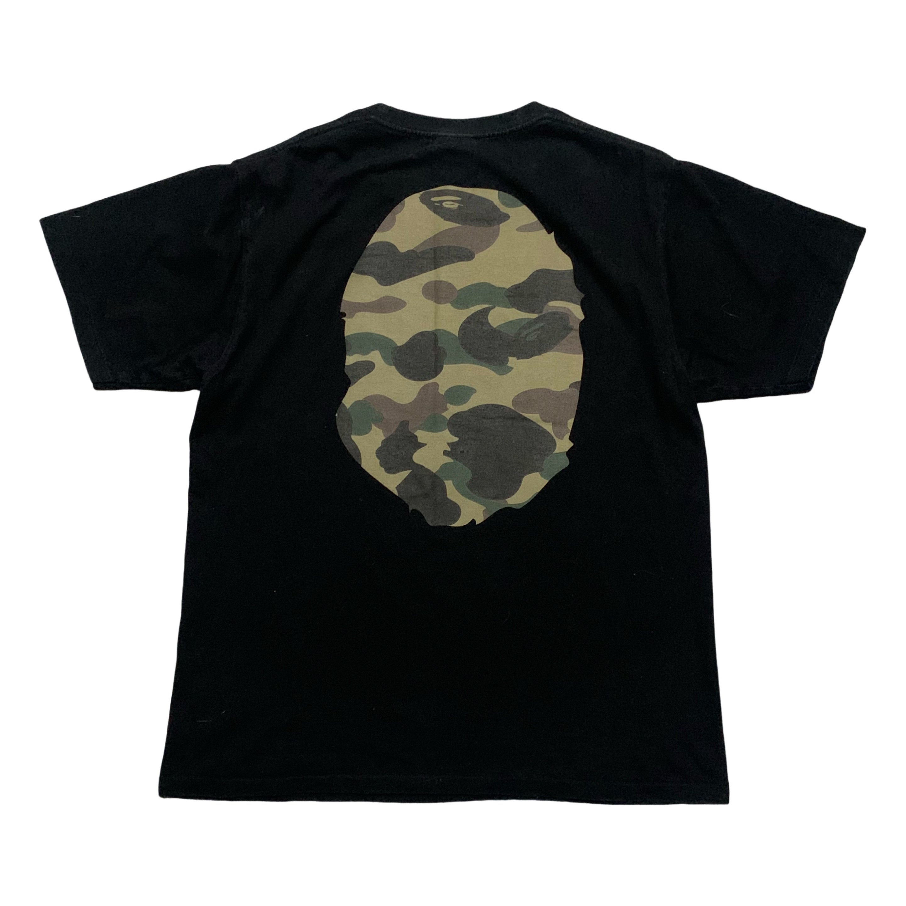 Bape Medium Big Ape Head Green 1st Camo Black Tee