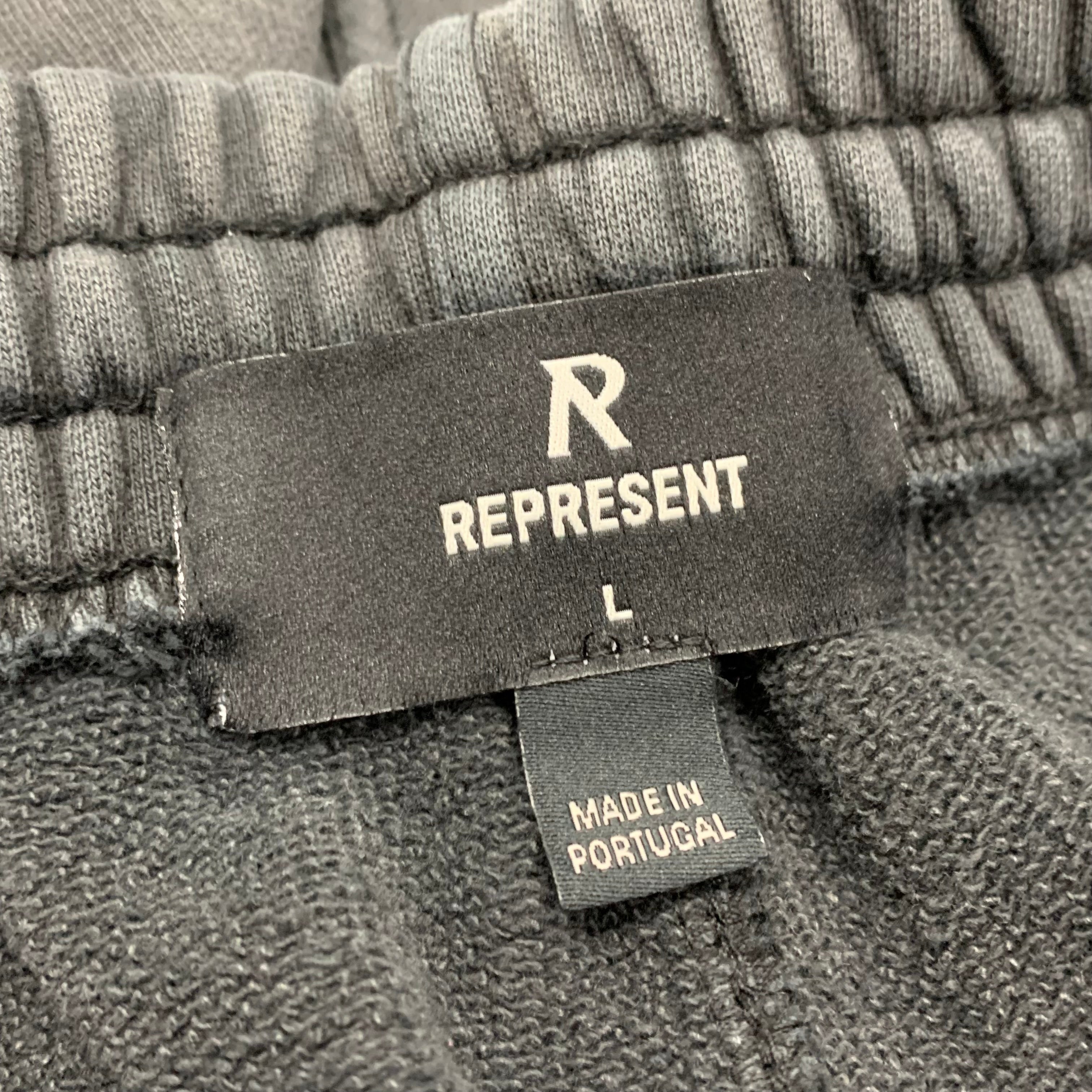 Represent Large Shorts Owners Club Yellow Graphic Vintage Grey Bottoms