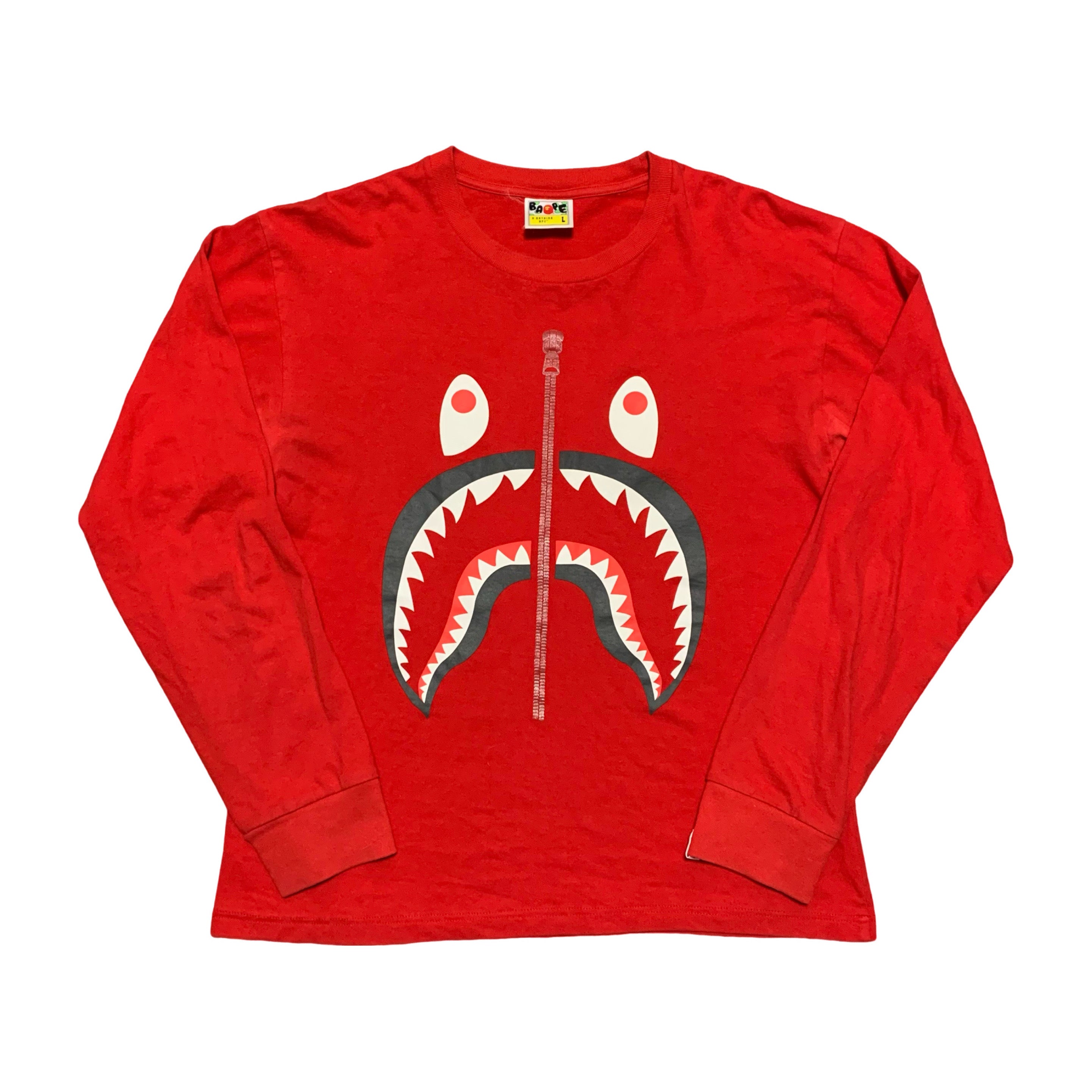 Bape Large Shark Red Long Sleeve Tee A Bathing Ape