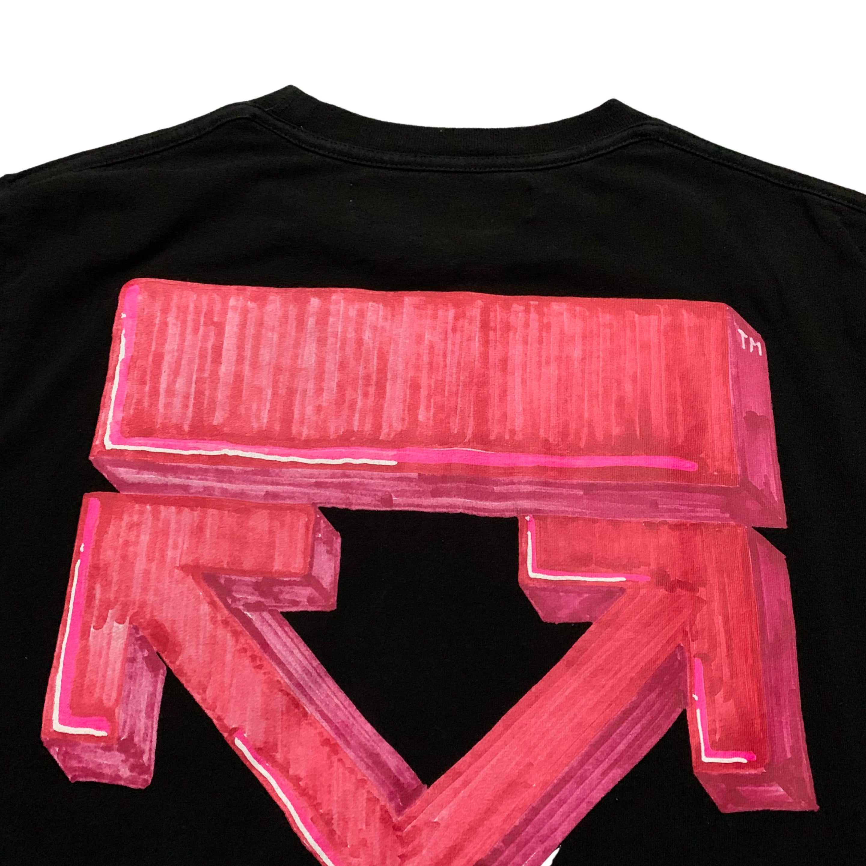 Off White Small Pink Marker Arrows Black Tee Virgil Abloh (OMAA027E20JER005)