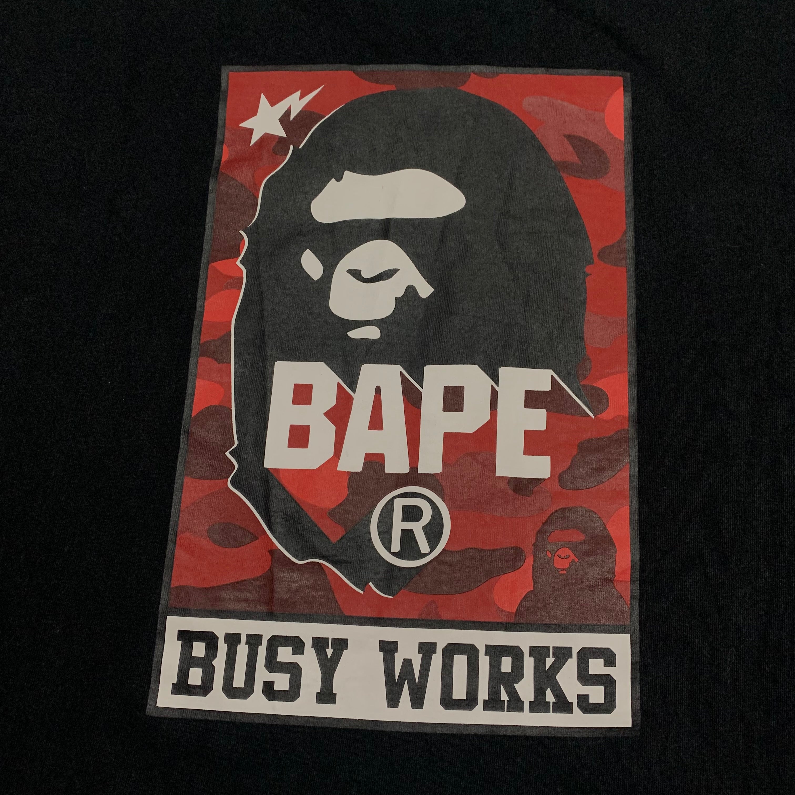 Bape 2XL Busy Works Red Camo Back Graphic Black Tee A Bathing Ape