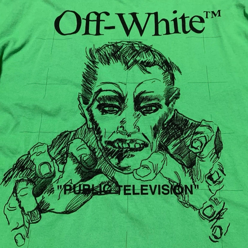 Off White Medium Public Television Green Long Sleeve Tee Virgil Abloh