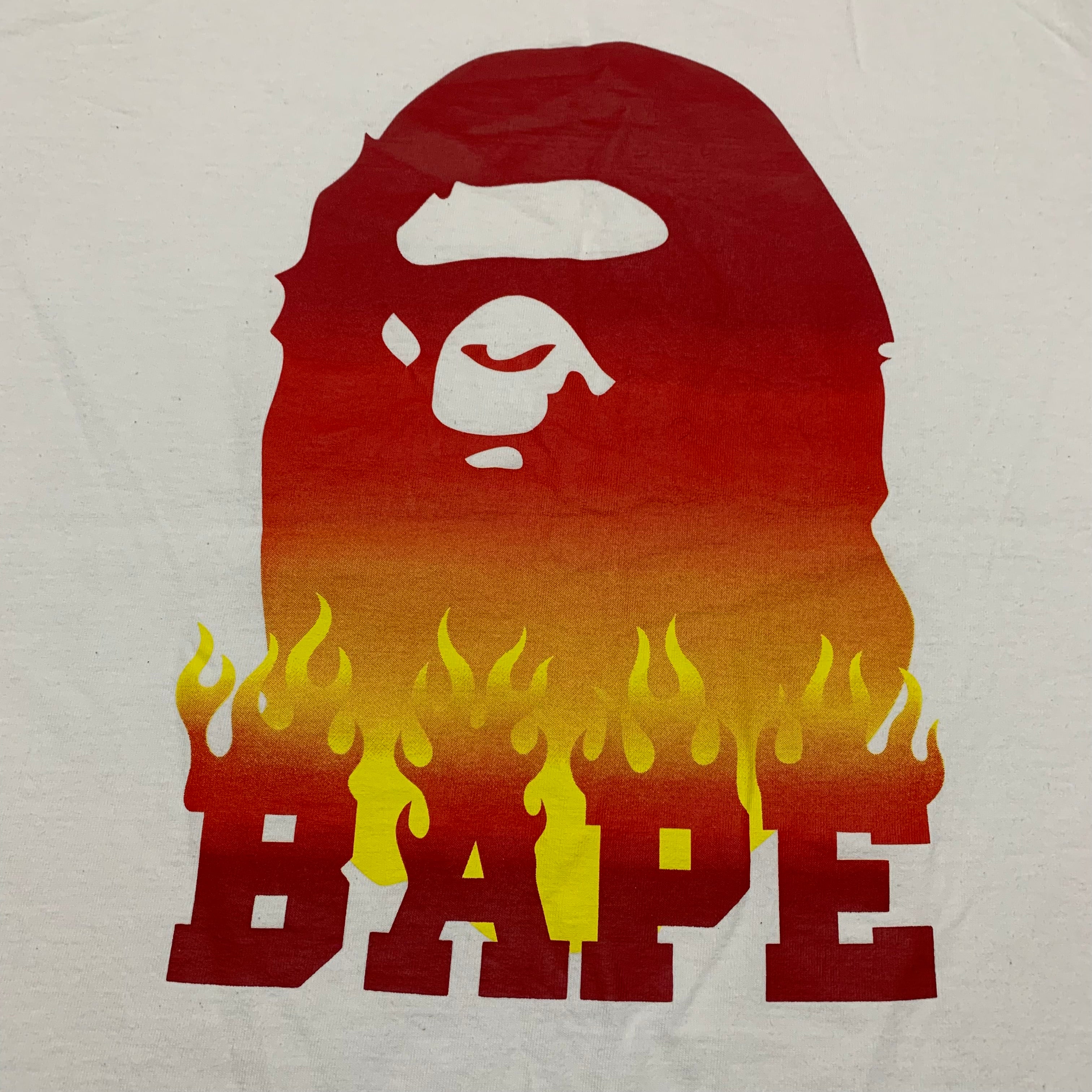 Bape Large Flame Ape Head White Tee A Bathing Ape