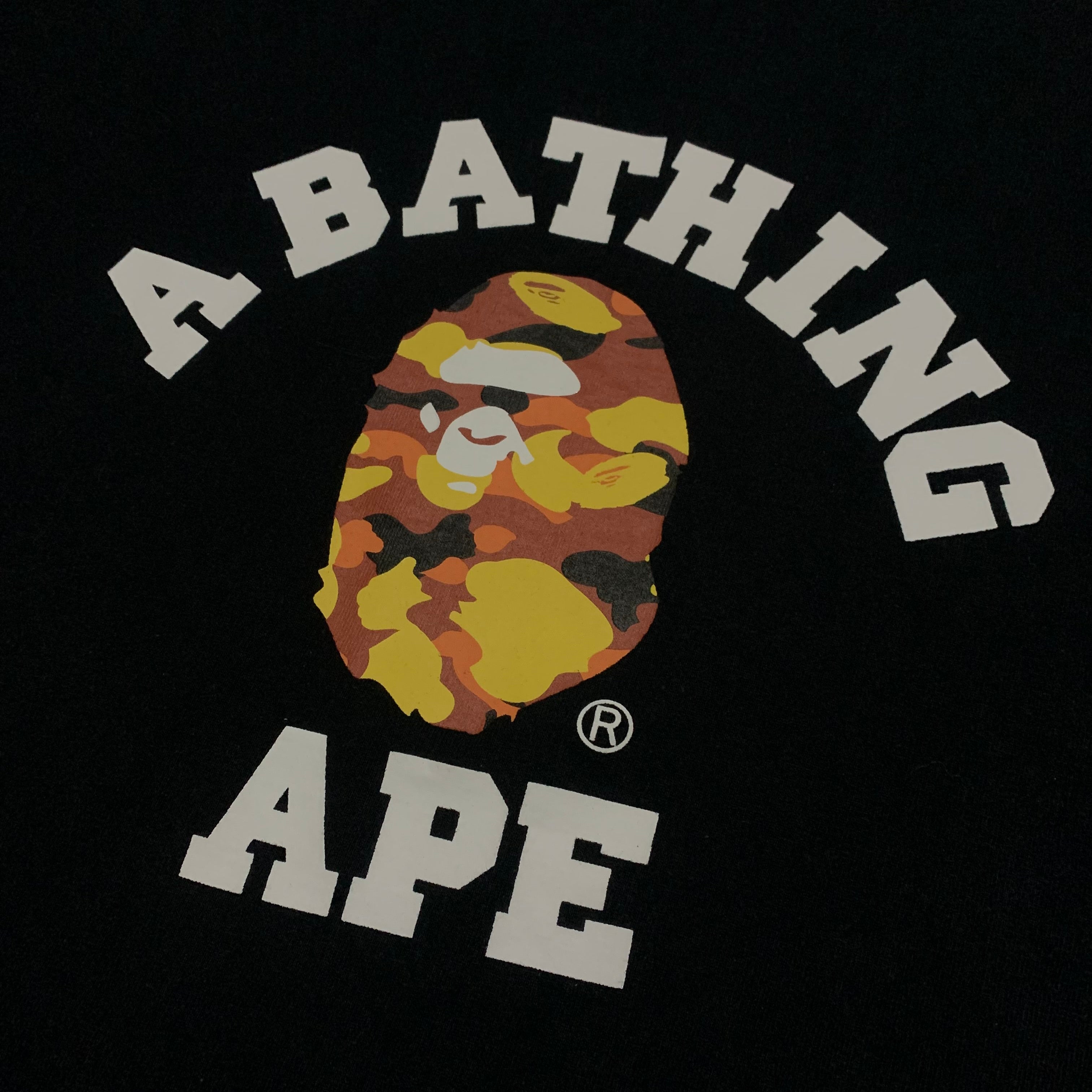 Bape Large College Orange Camo Black Tee A Bathing Ape