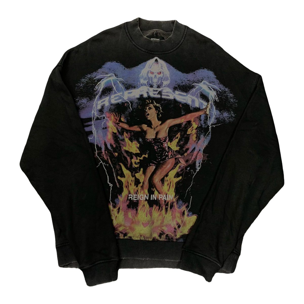 Represent Medium Sweatshirt Spirit Reaper Vintage Black Crewneck Distressed