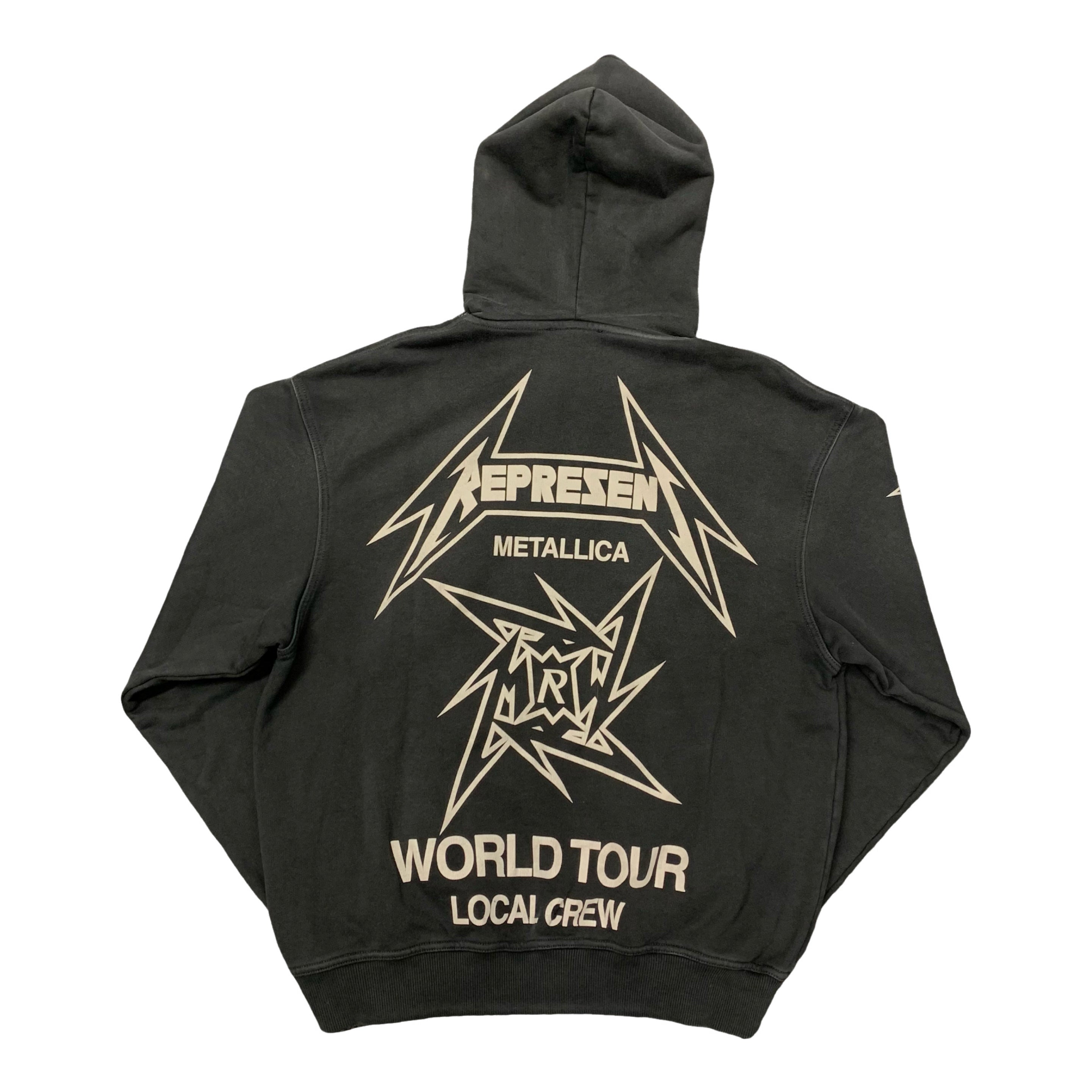 Represent XS Hoodie Metallica Local Crew Zip Stained Black Hoodie (RRP £195)