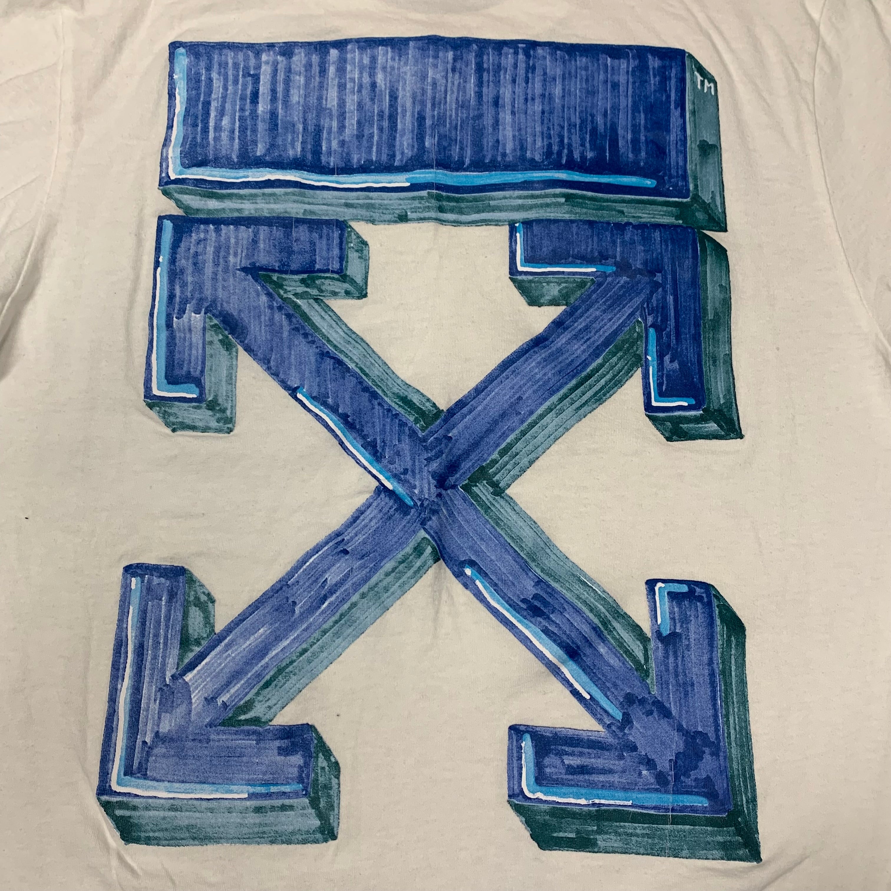 Off White Small Tee Blue Marker Arrows White T-Shirt Virgil Abloh