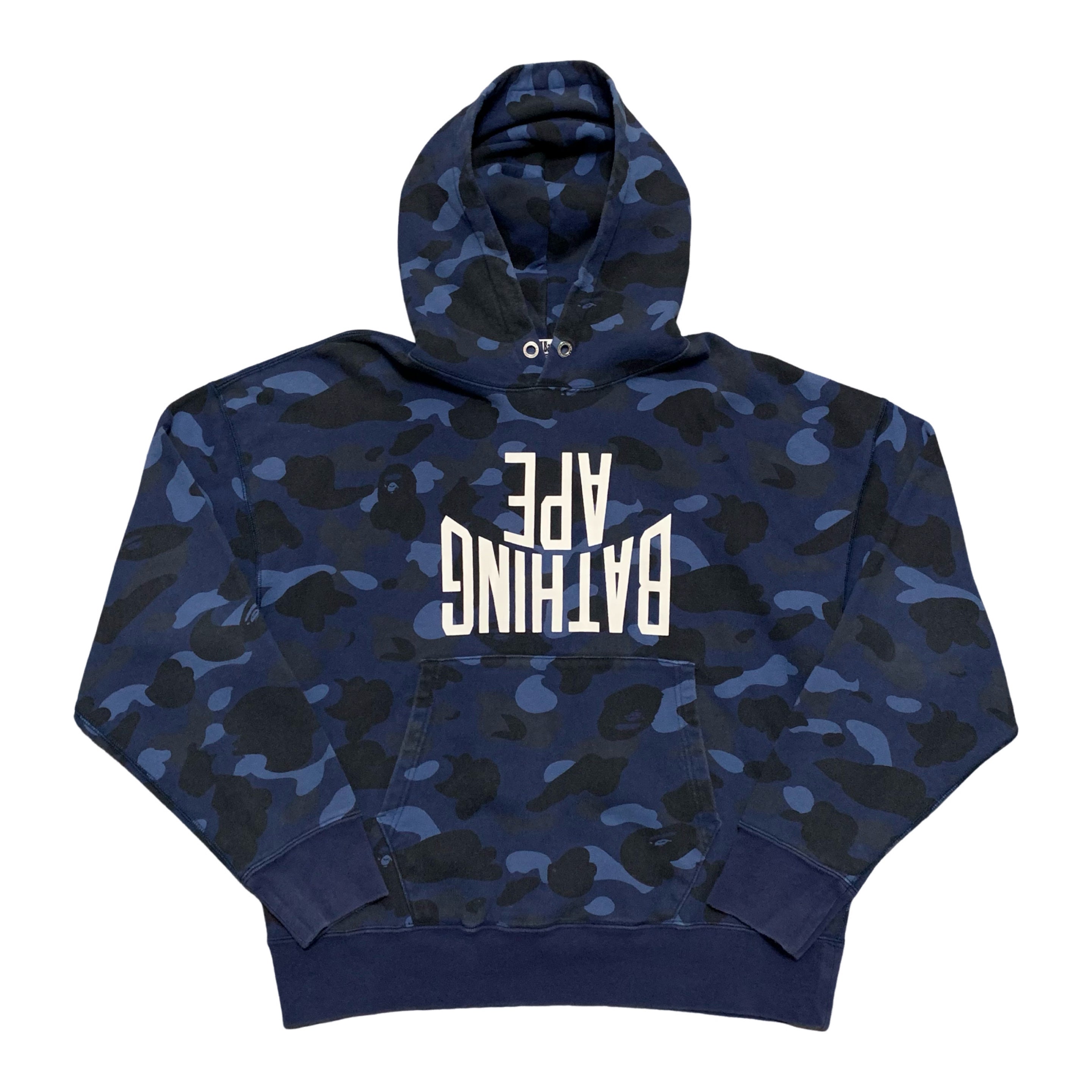 Bape Small Hoodie Blue Camo A Bathing Ape Upside Down Logo