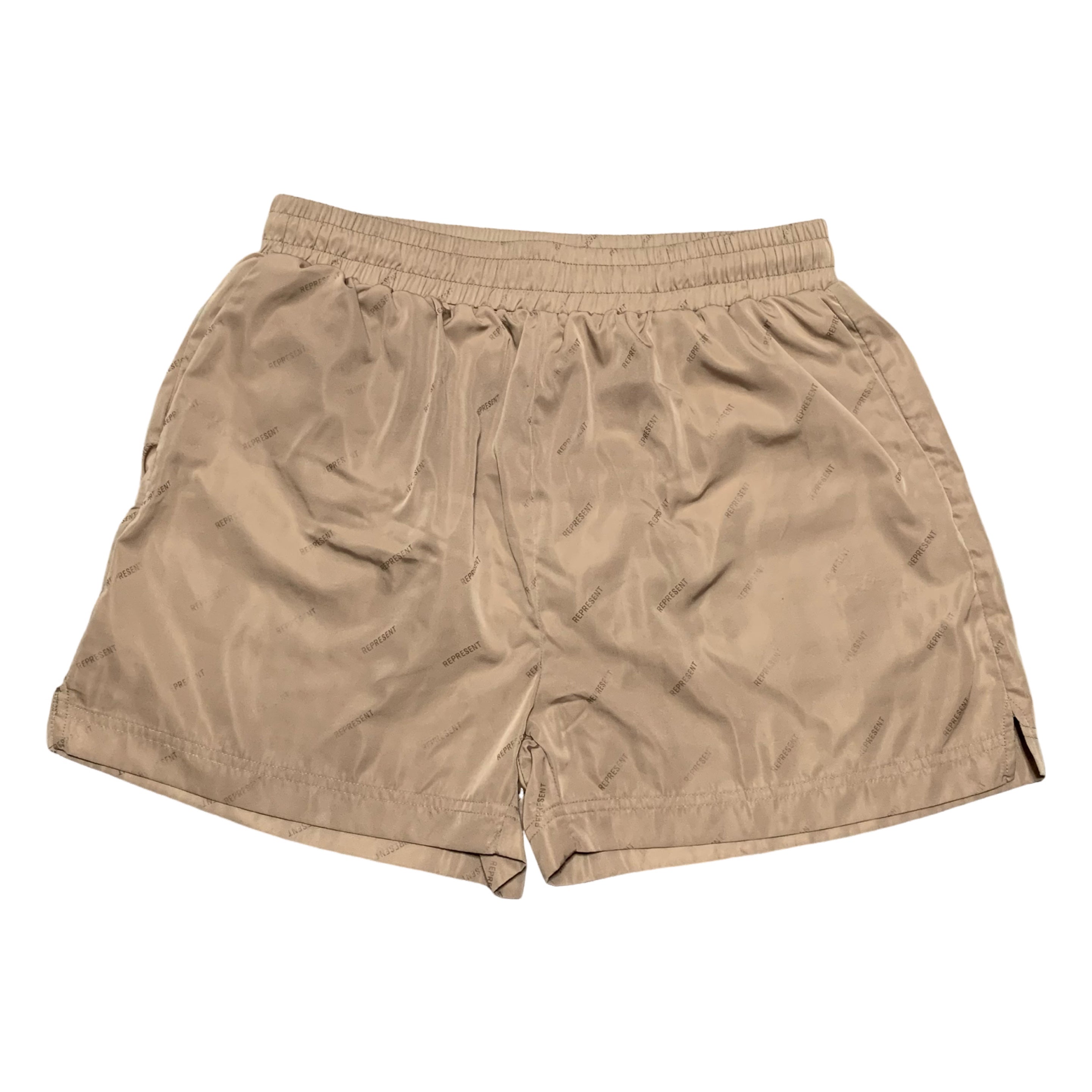 Represent Medium Swim Shorts Logo All Over Mushroom Brown
