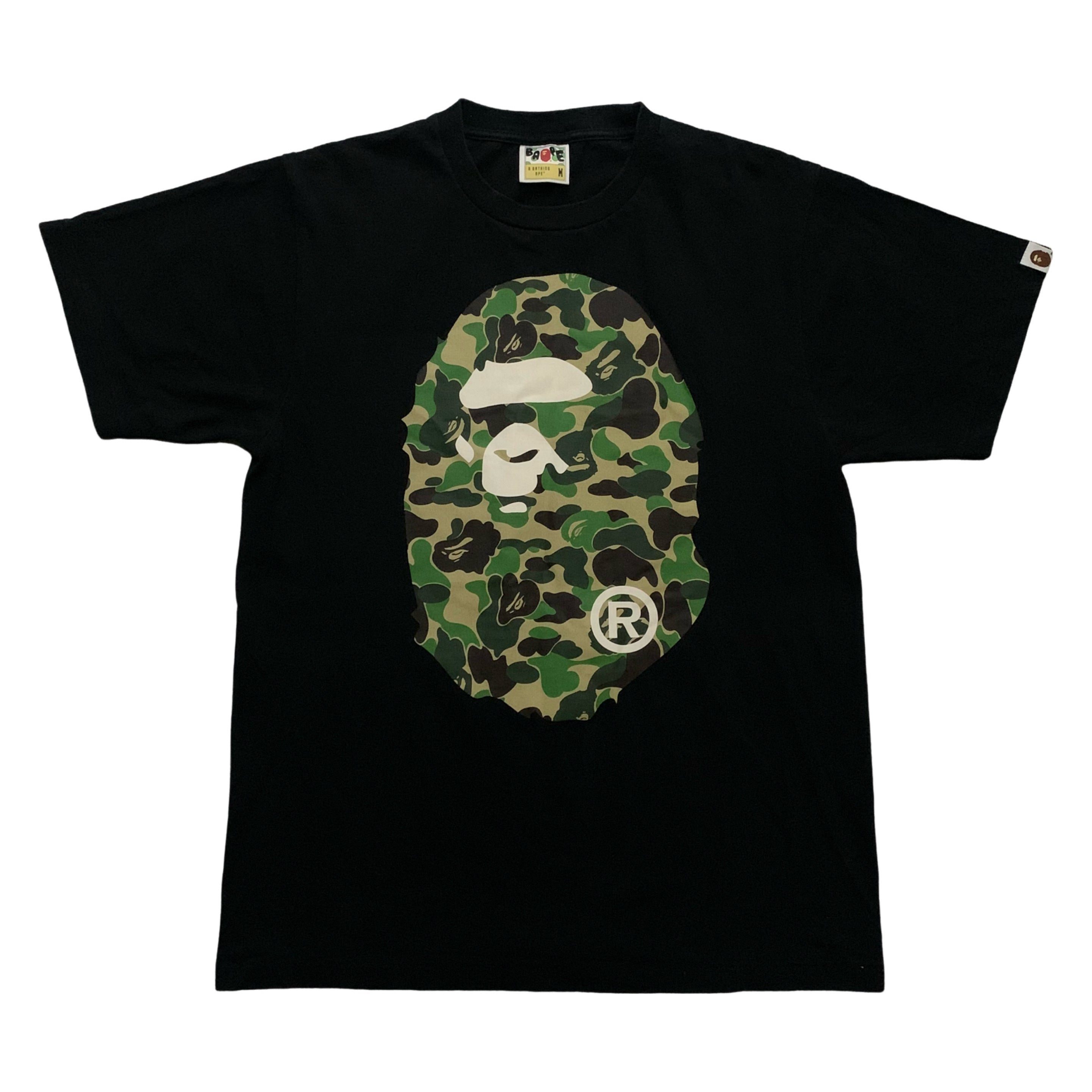 Bape Medium Big Ape Head Green ABC Camo Black Tee