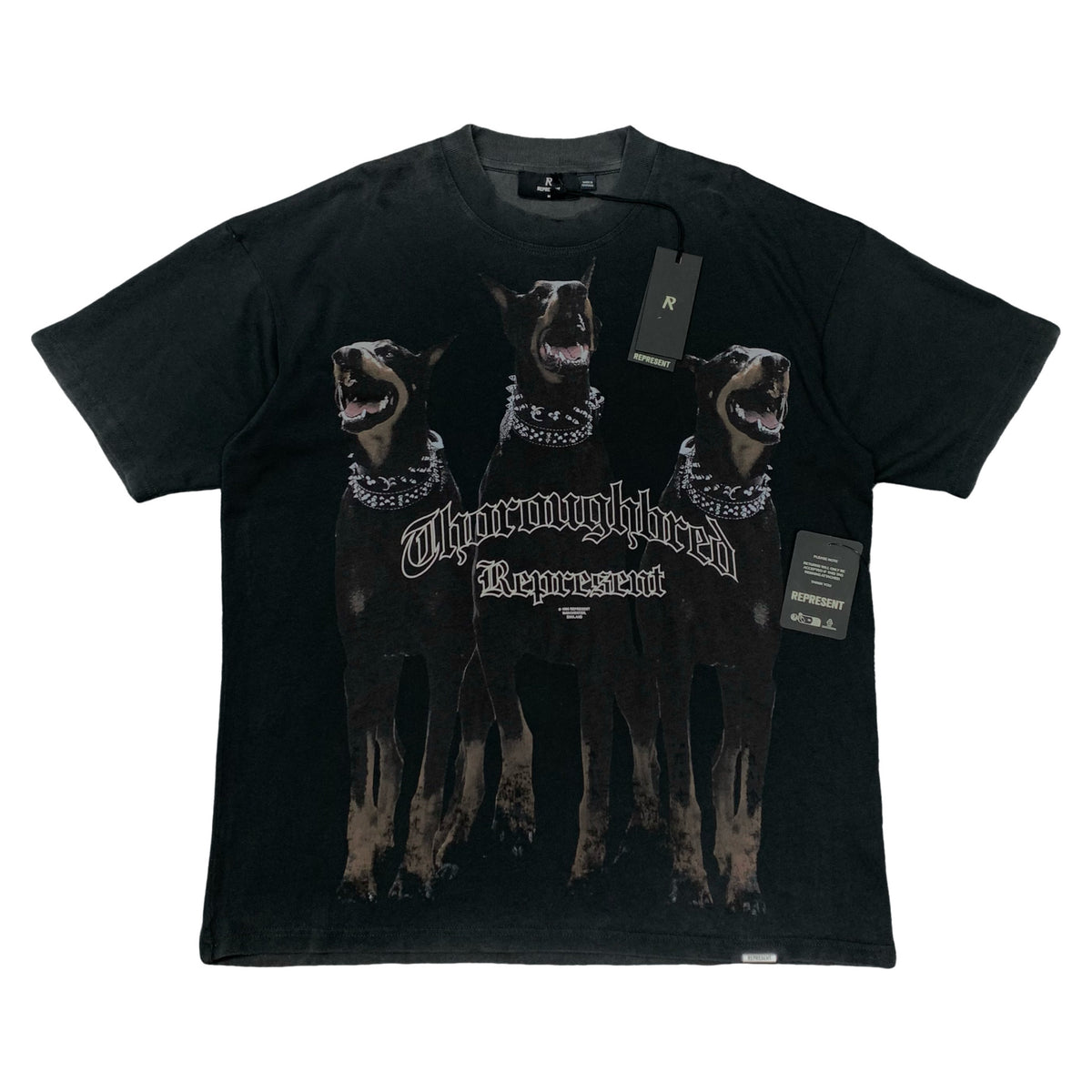 Represent Medium Tee Thoroughbred Dog Vintage Black T-Shirt