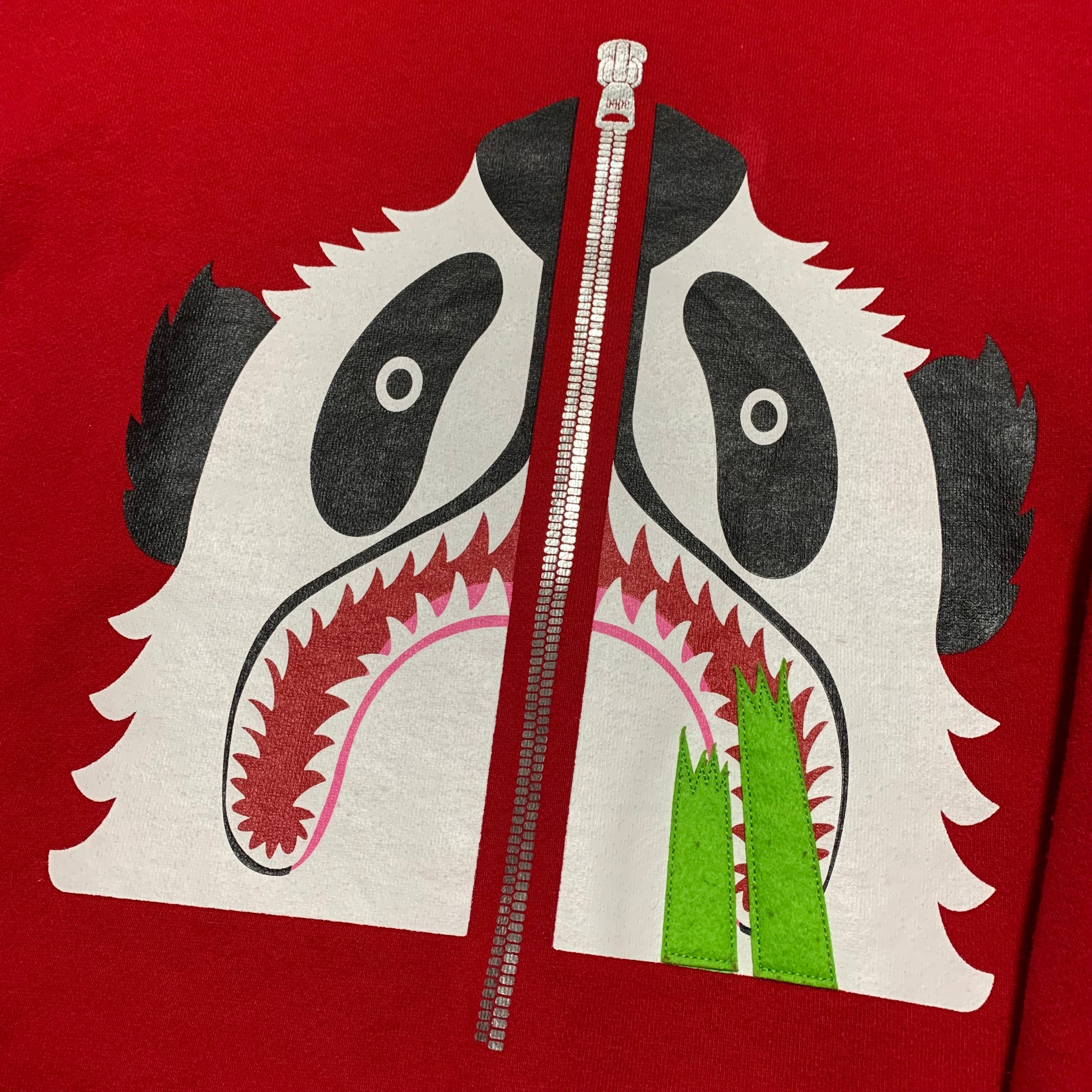 Bape Medium Panda Zip Shark Red Sweatshirt Crewneck A Bathing Ape