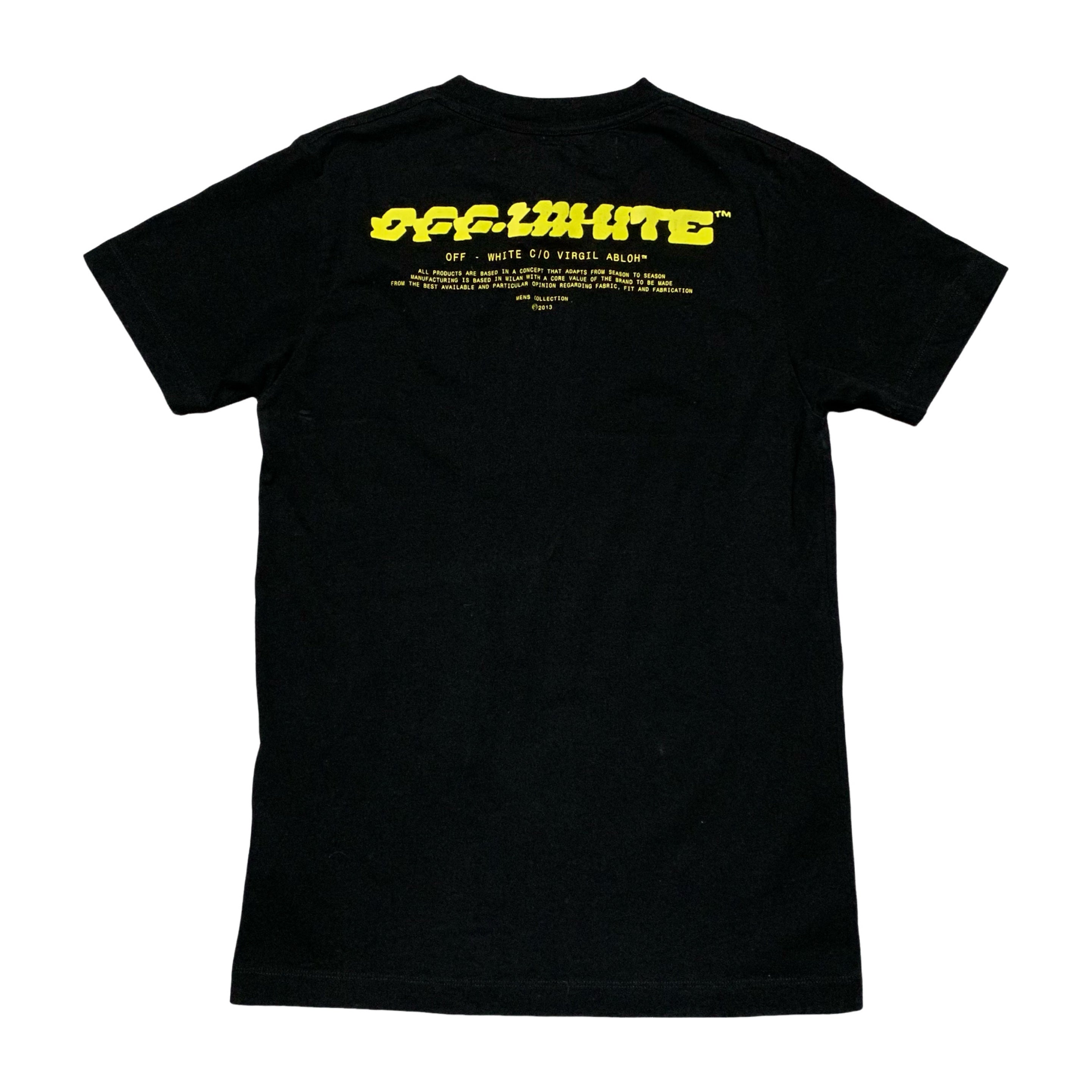 Off White Small Yellow Disrupted Font Black Tee Virgil Abloh