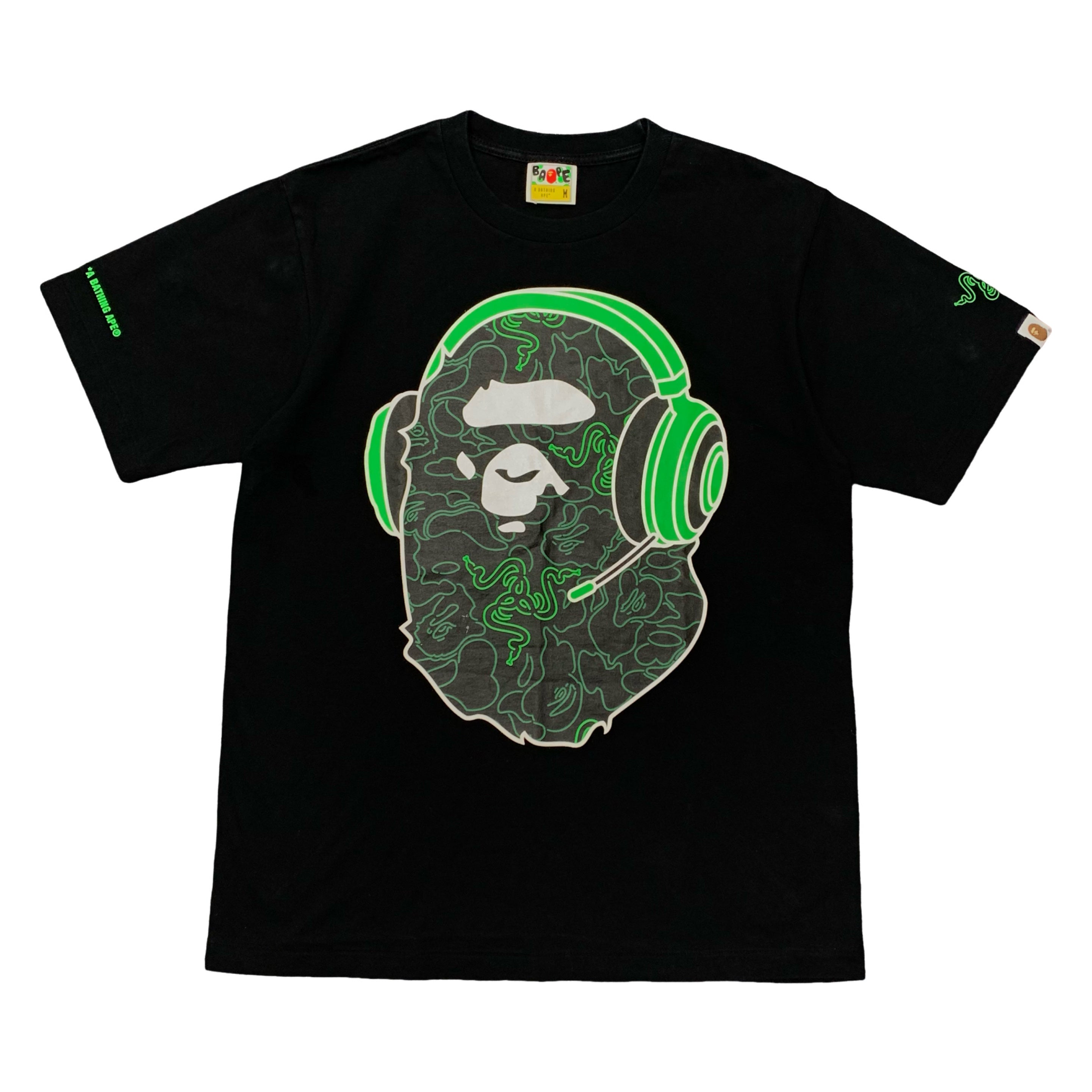 Bape Medium Tee Razor Neon Camo Ape Head Black T-Shirt A Bathing Ape