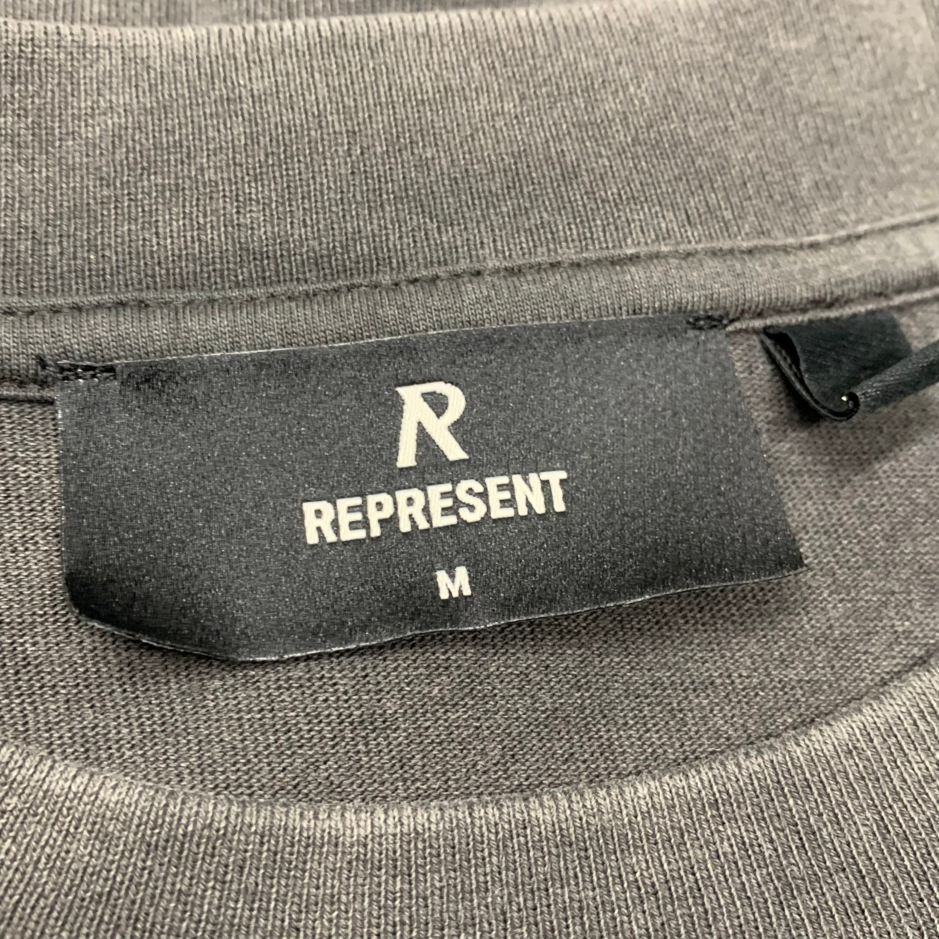 Represent Medium Tee Owners Club Yellow Font Vintage Grey T-Shirt