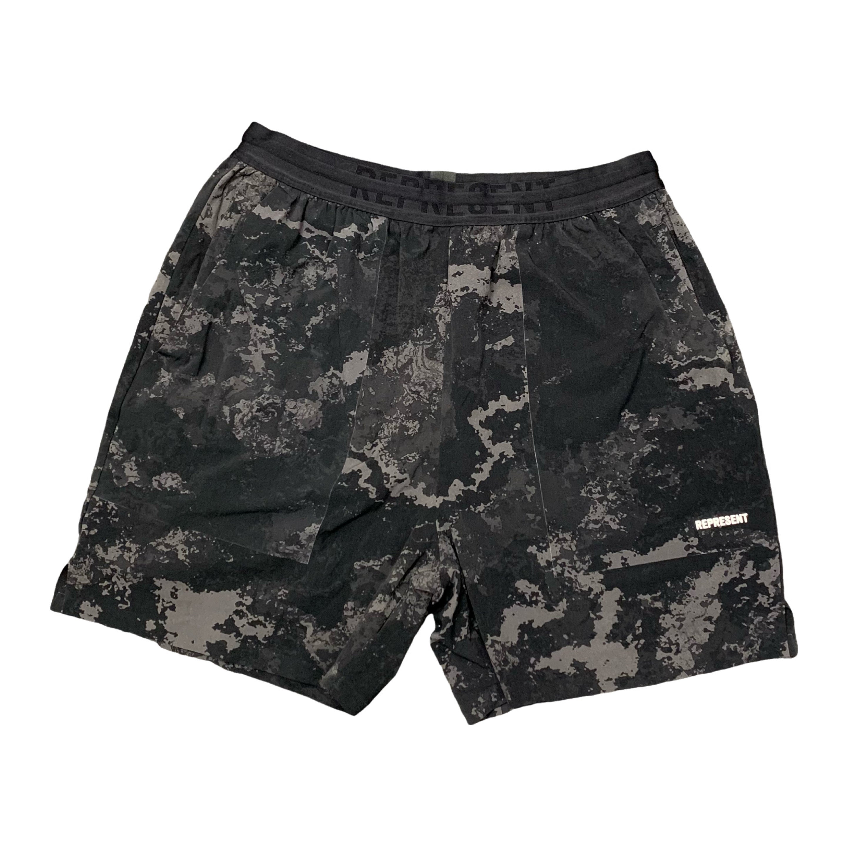 Represent Small Shorts 247 Fused Black Camo Bottoms