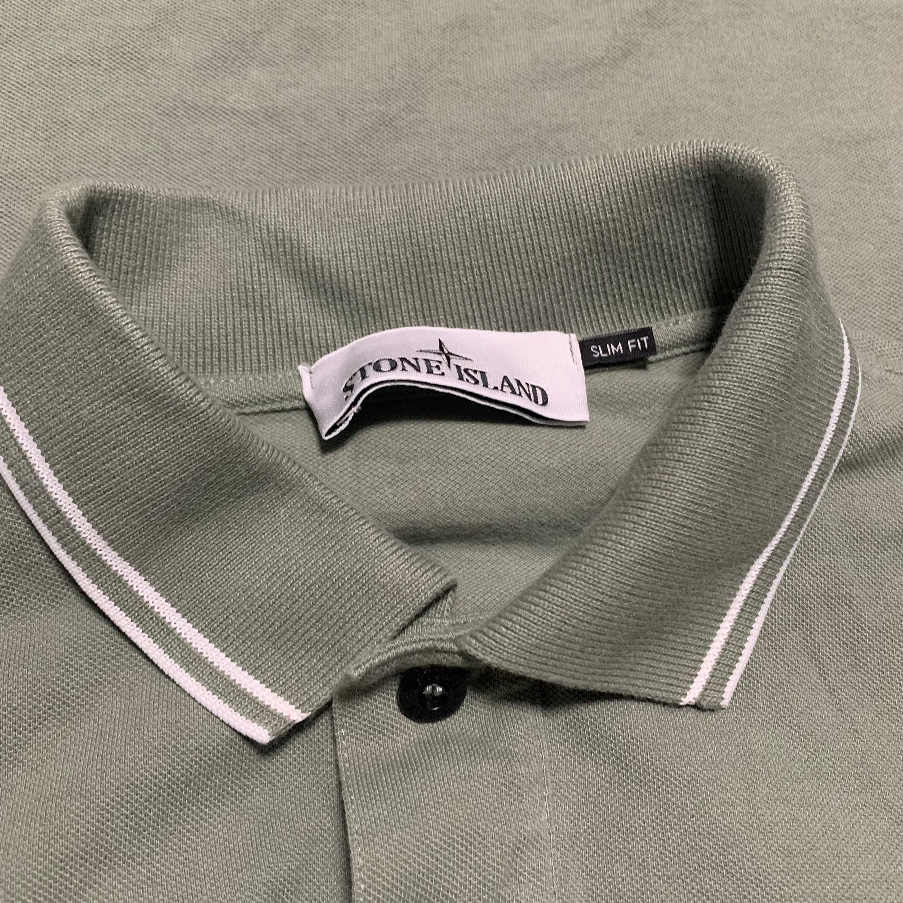 Stone Island Medium Polo Khaki Green Shirt Top Slim Fit 2023
