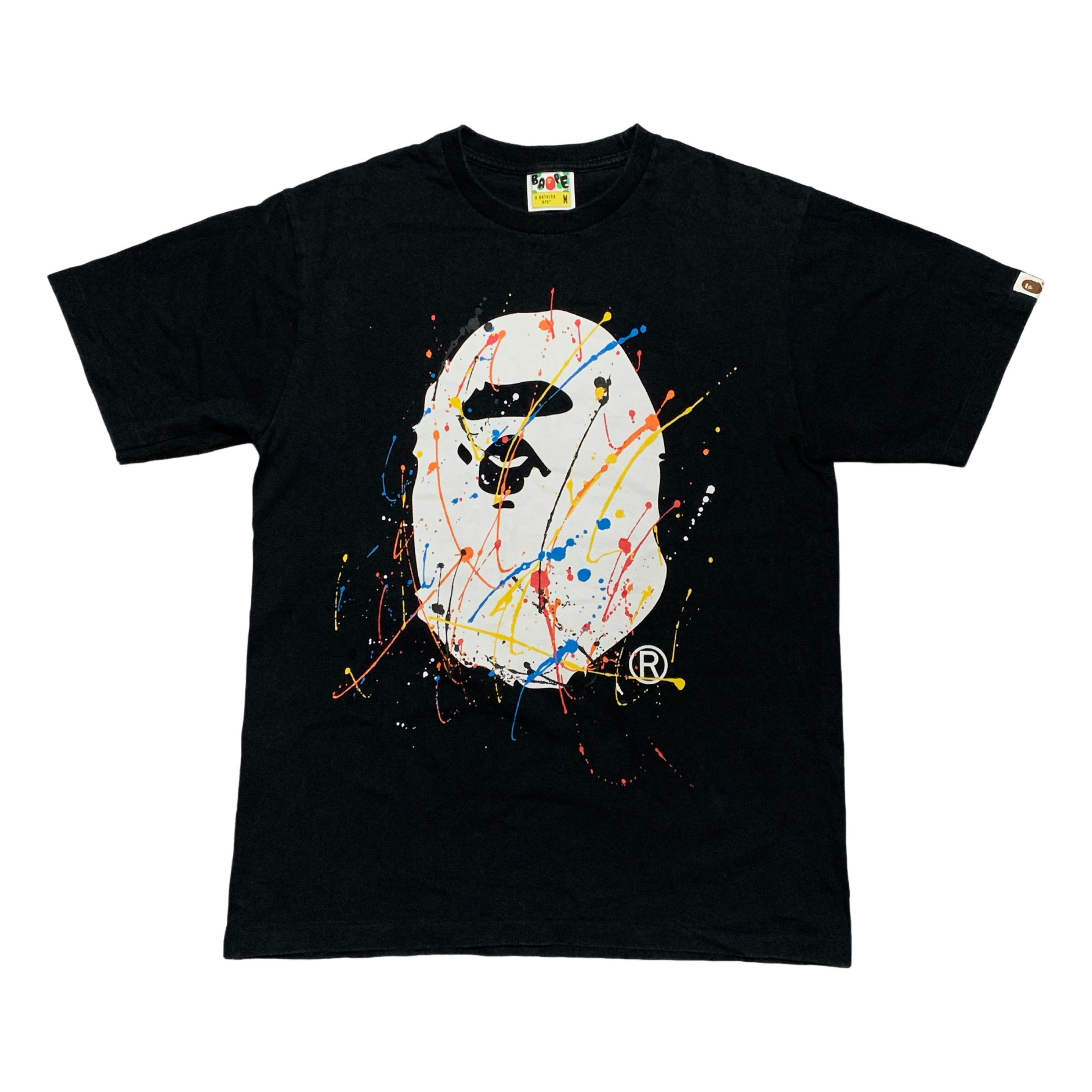 Bape Medium Paint Spatter Ape Head Black Tee A Bathing Ape
