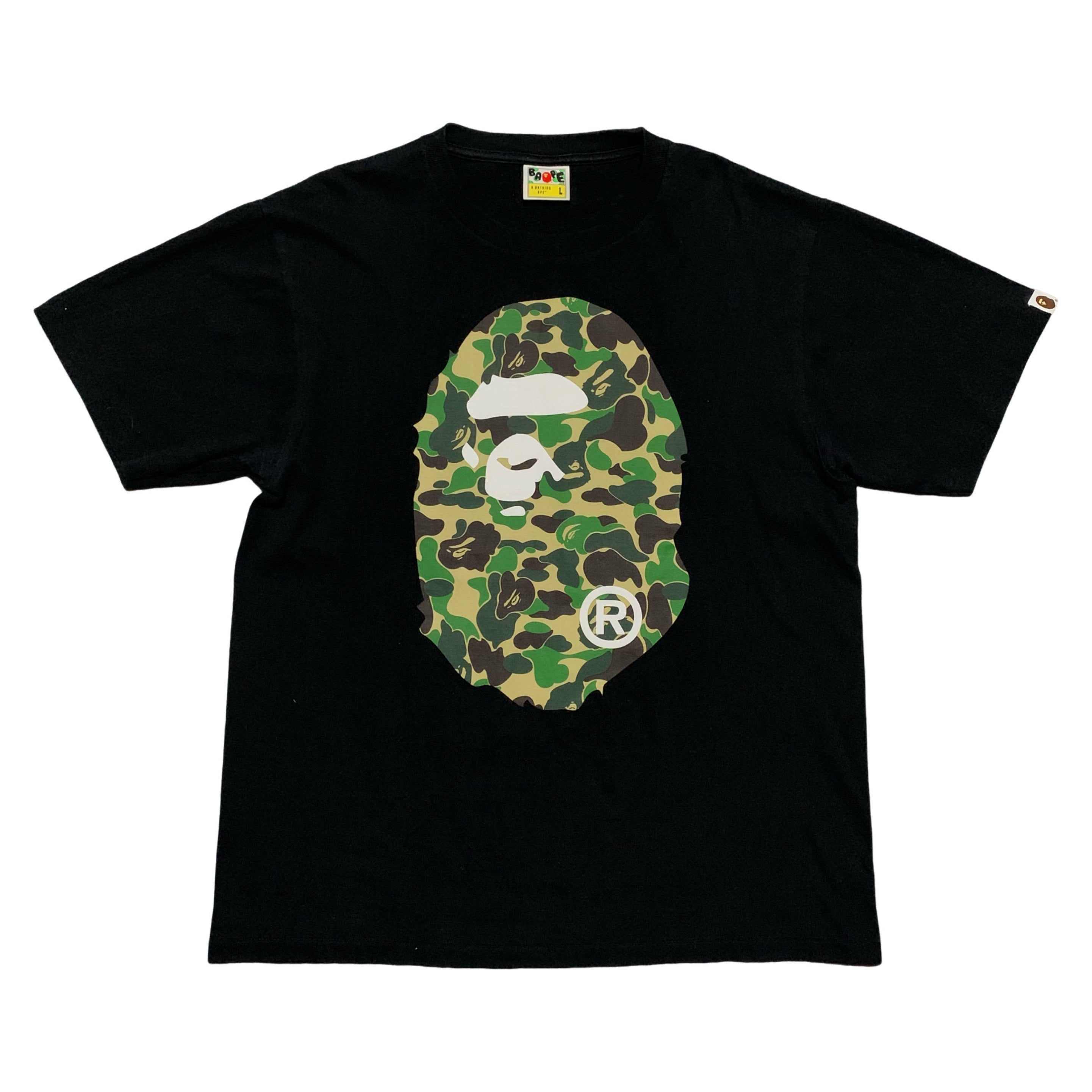 Bape Large Big Ape Head Green ABC Camo Black Tee