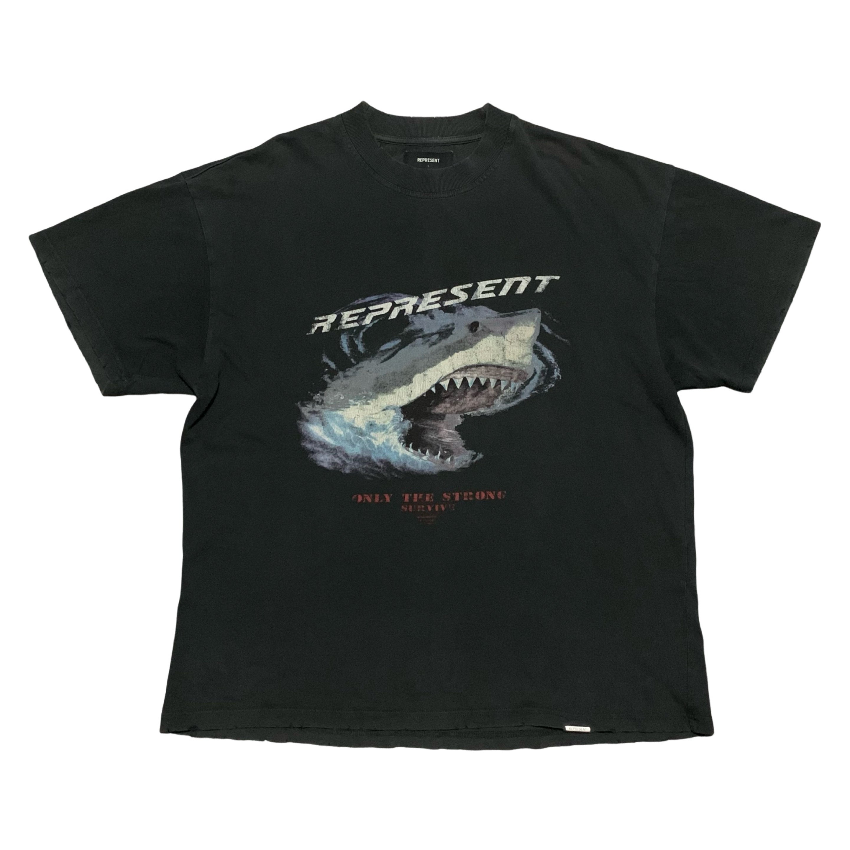 Represent Large Shark Vintage Black Tee Only The Strong Survive