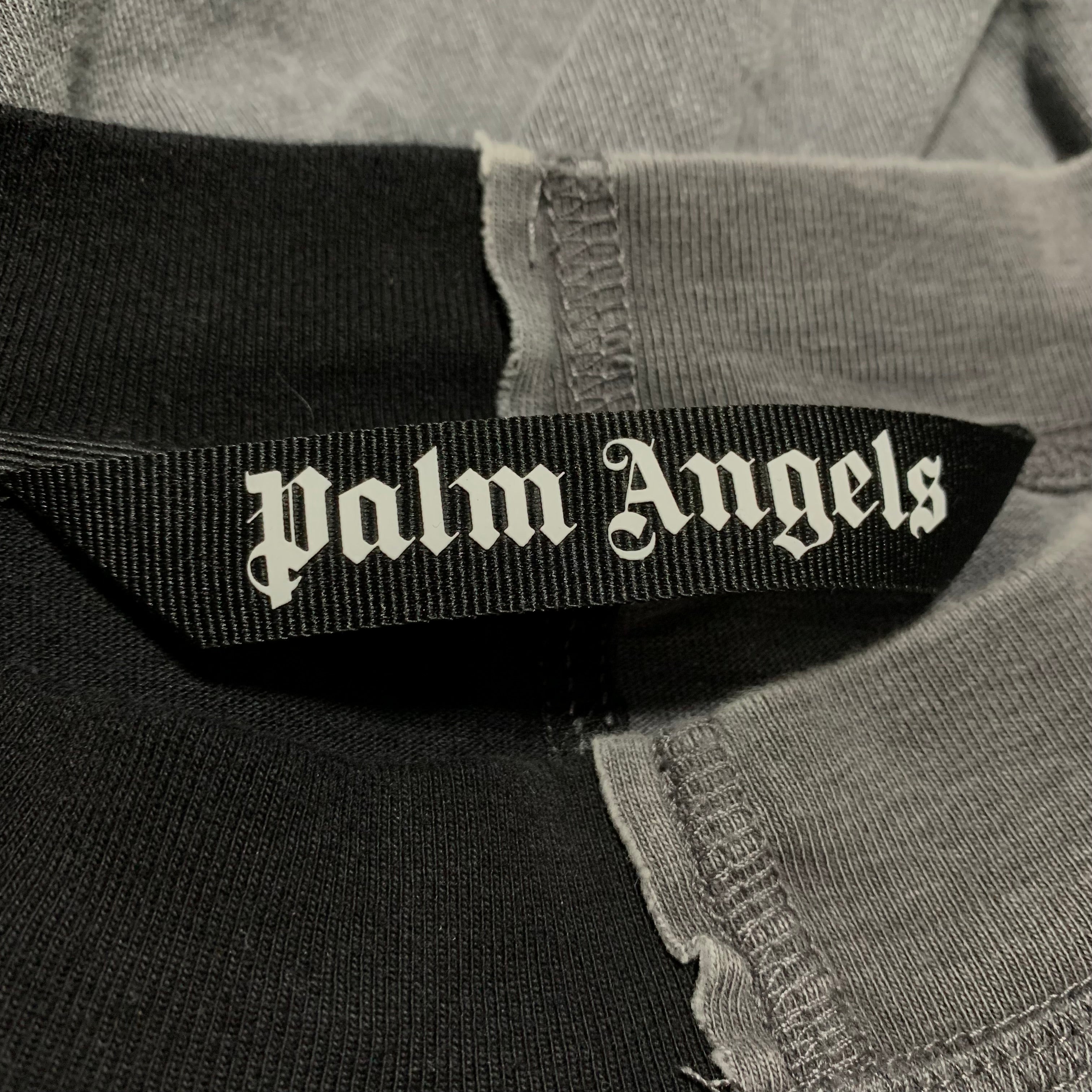 Palm Angels XL Broken Logo Panelled Black Grey Tee
