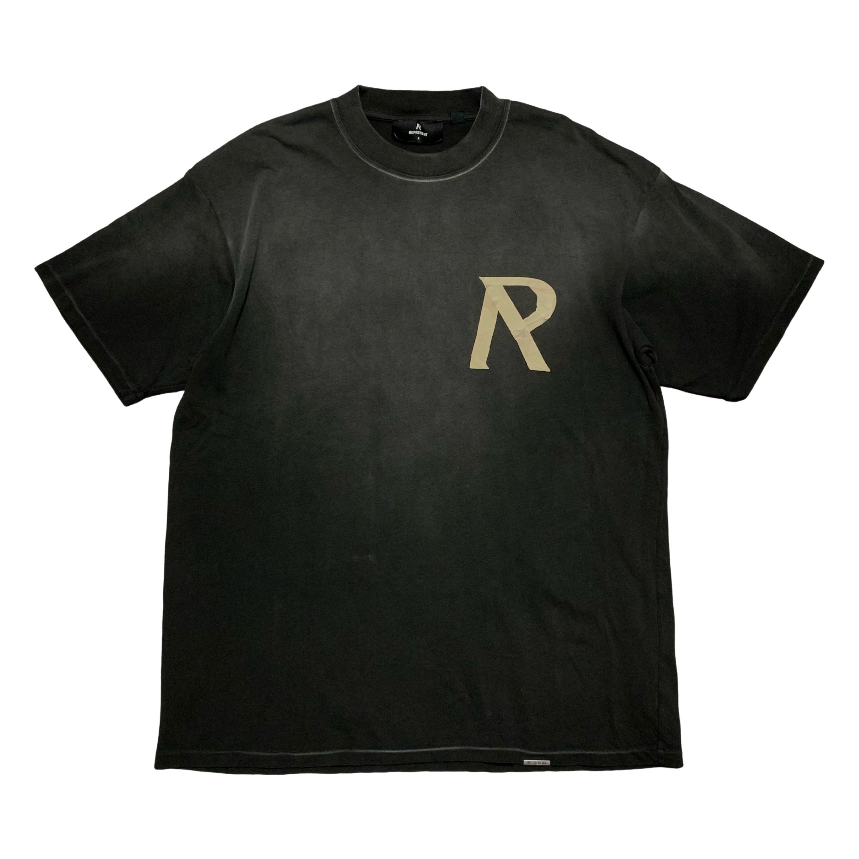Represent Small Masking Tape Initial Stained Black Tee