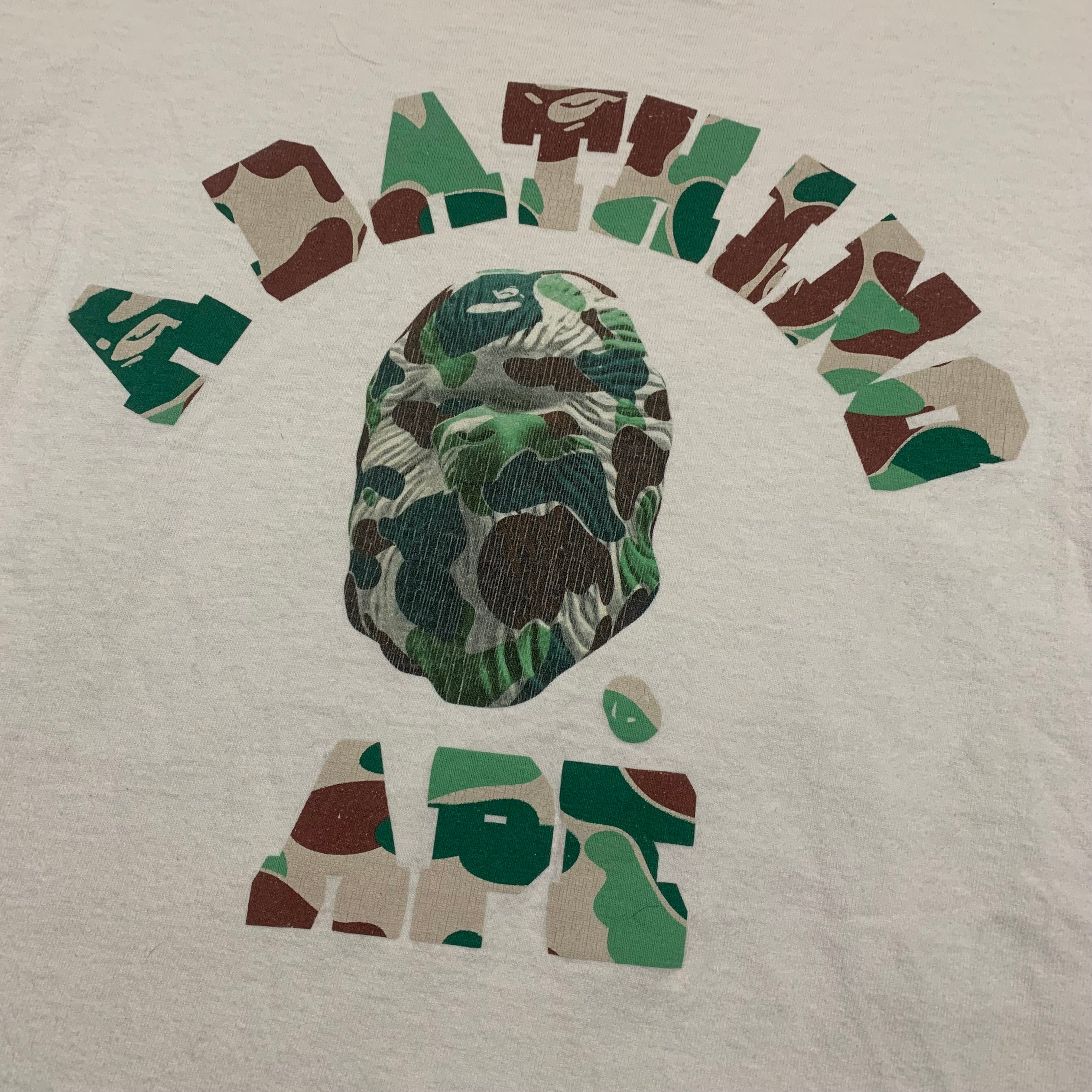 Bape Medium College Green Camo White Tee