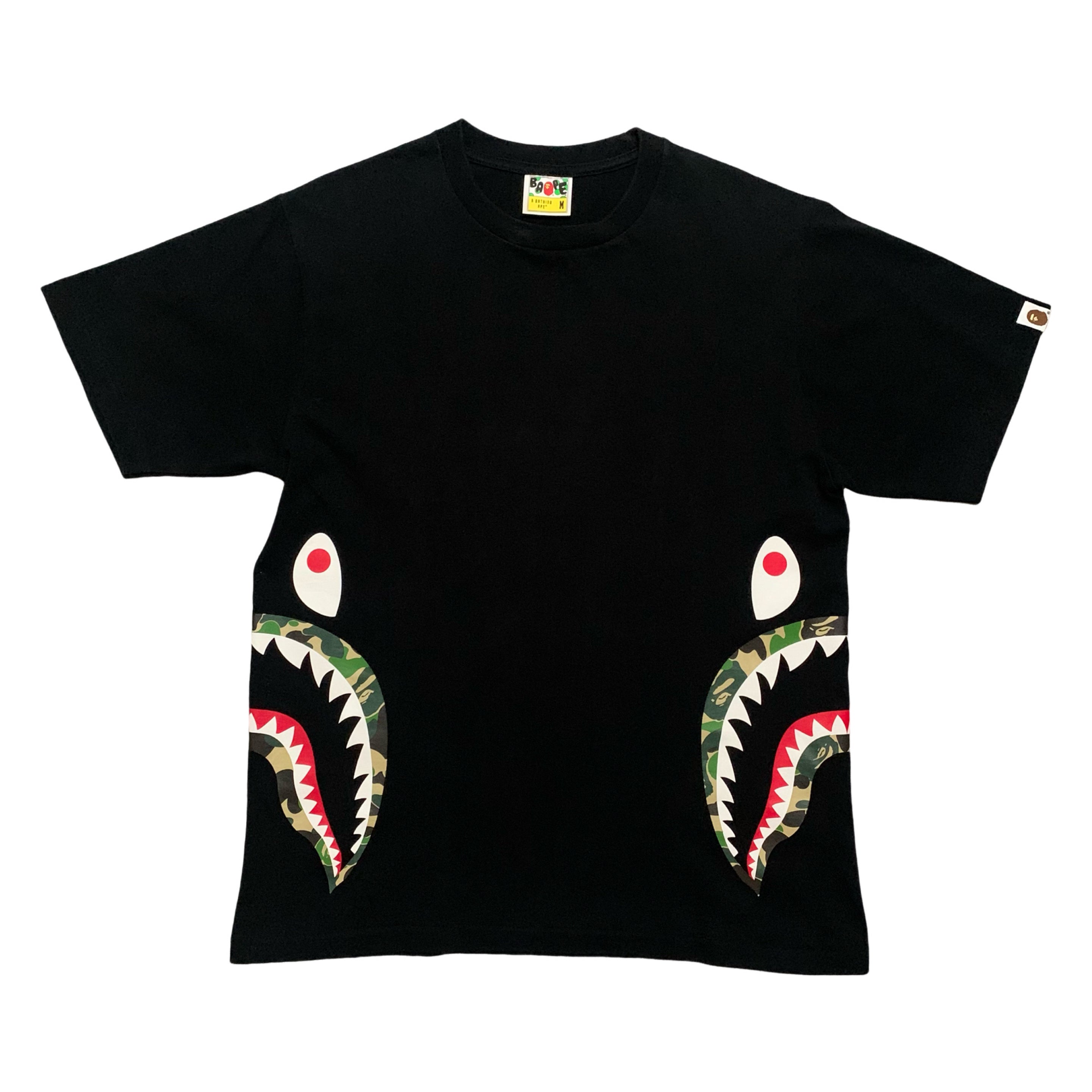 Bape Medium Side Shark Green ABC Camo Black Tee