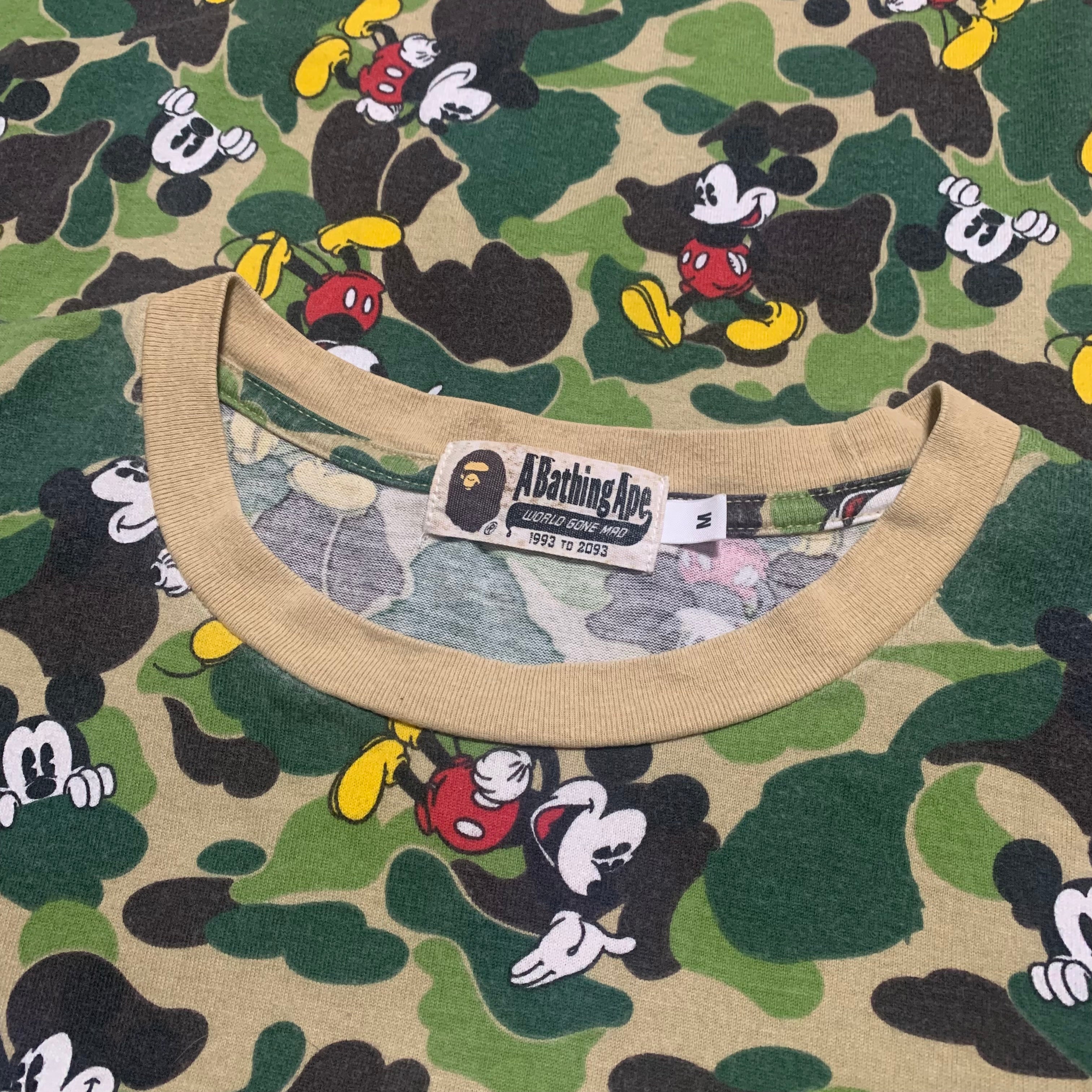 Bape Medium Mickey Mouse Green ABC Camo Tee Vintage