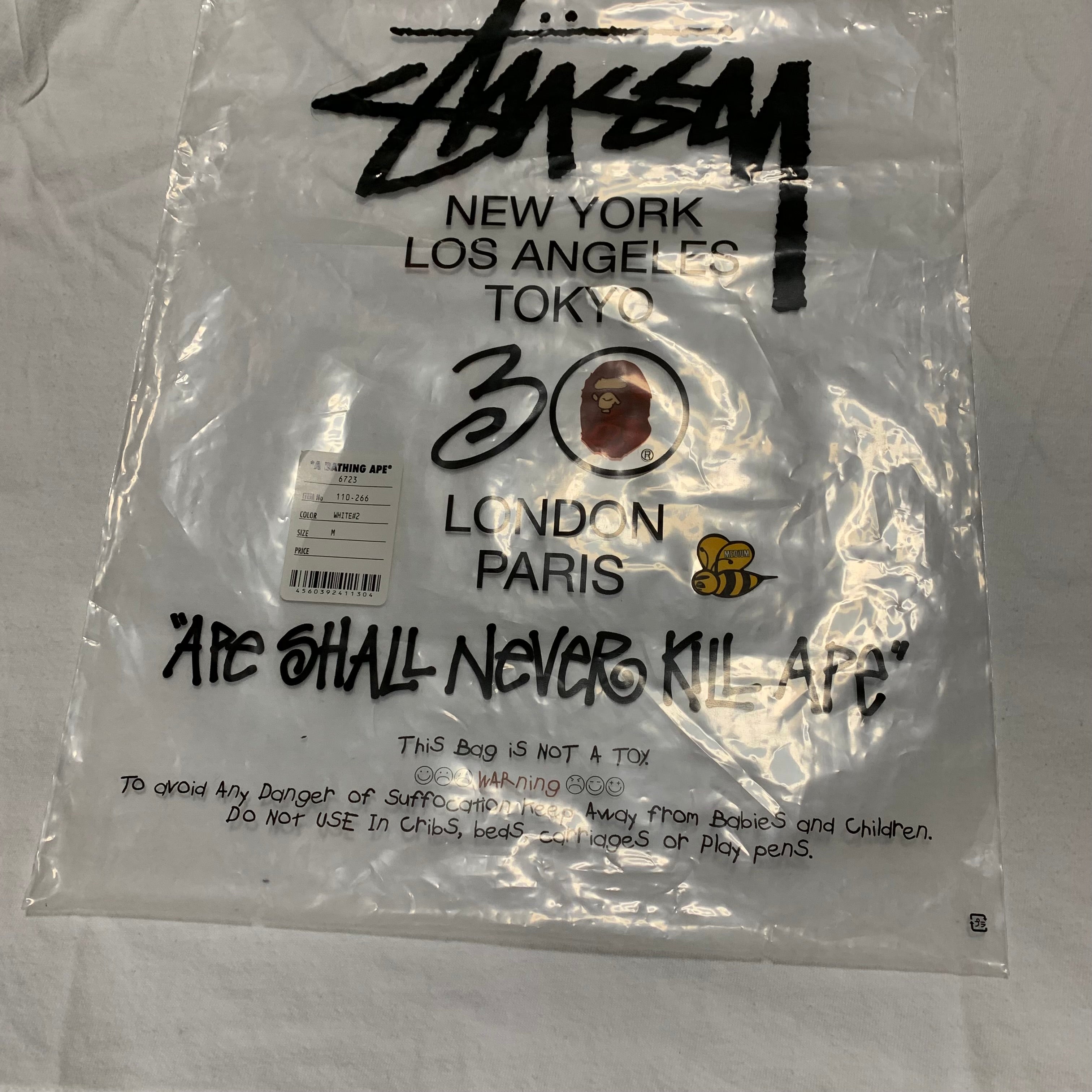 Bape Medium Stussy Blue ABC Camo White Tee 30th Anniversary