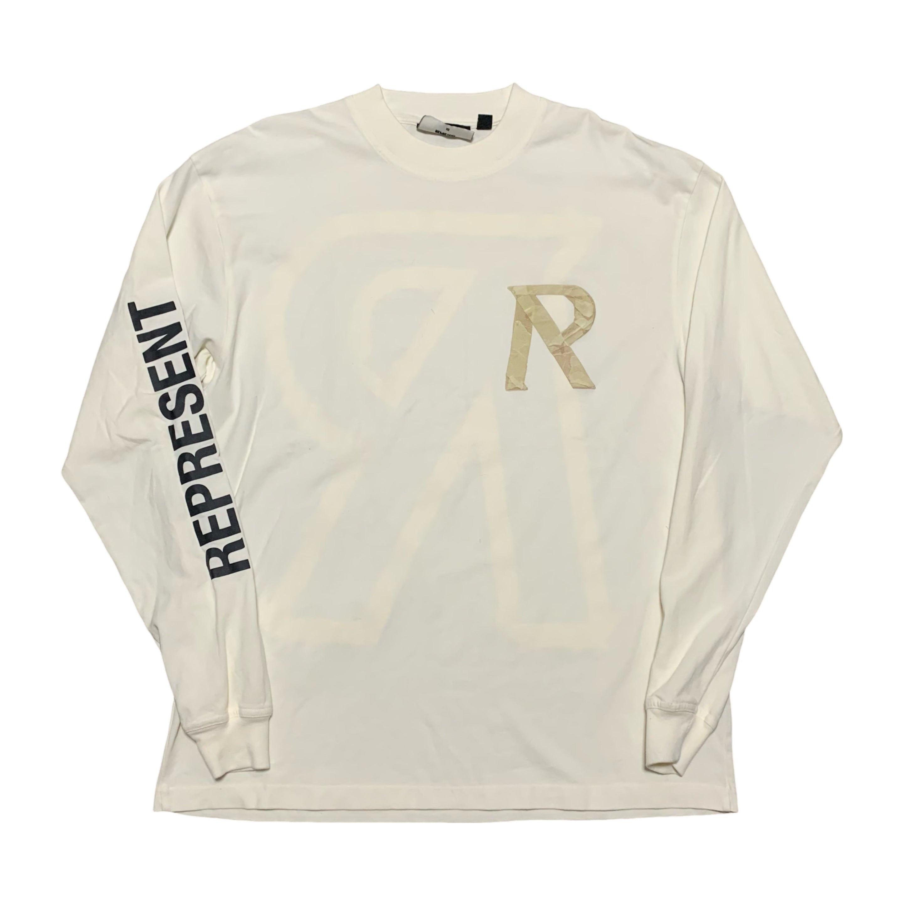Represent XS Masking Tape Flat White Long Sleeve Tee