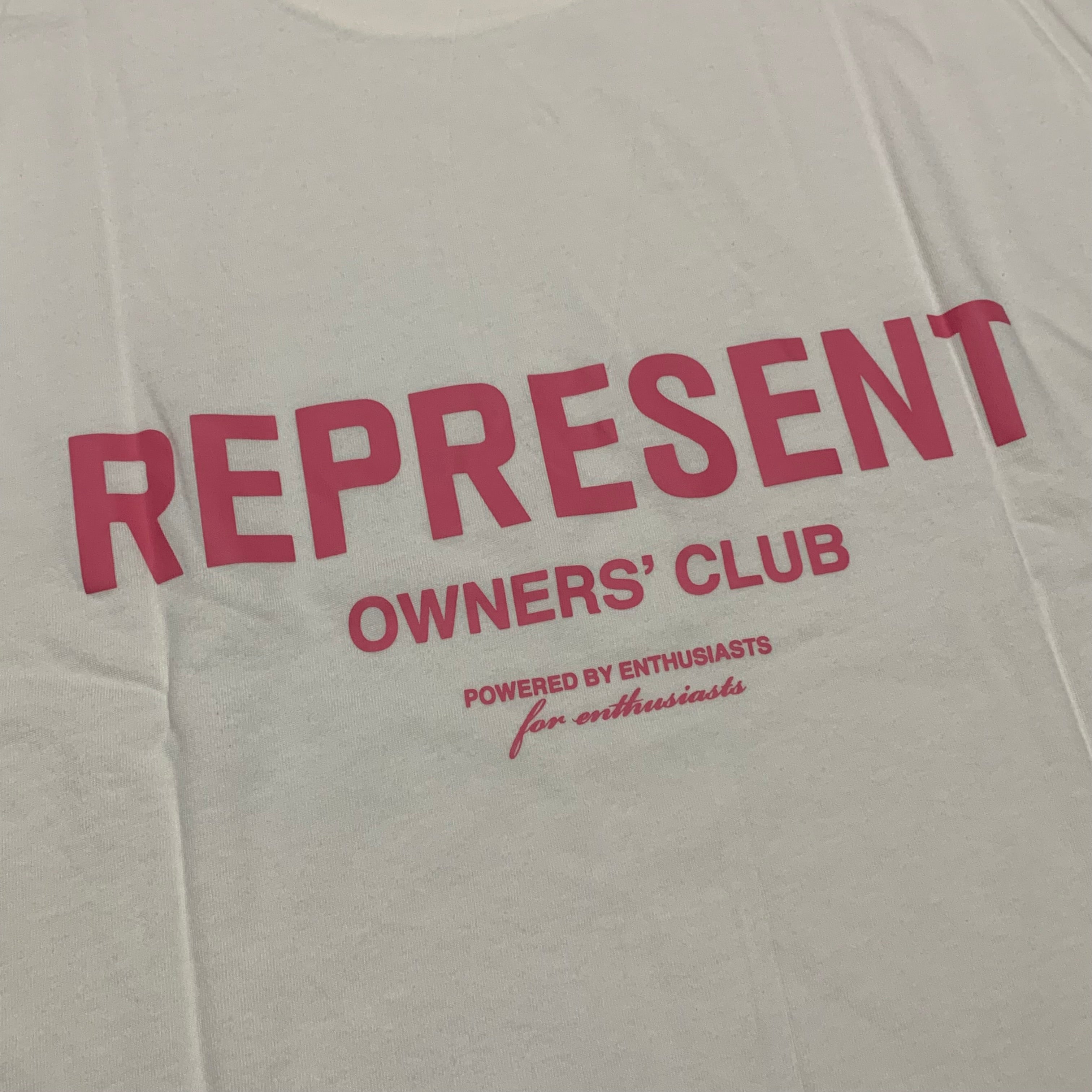 Represent Medium Owners Club Bubblegum Pink Flat White Tee