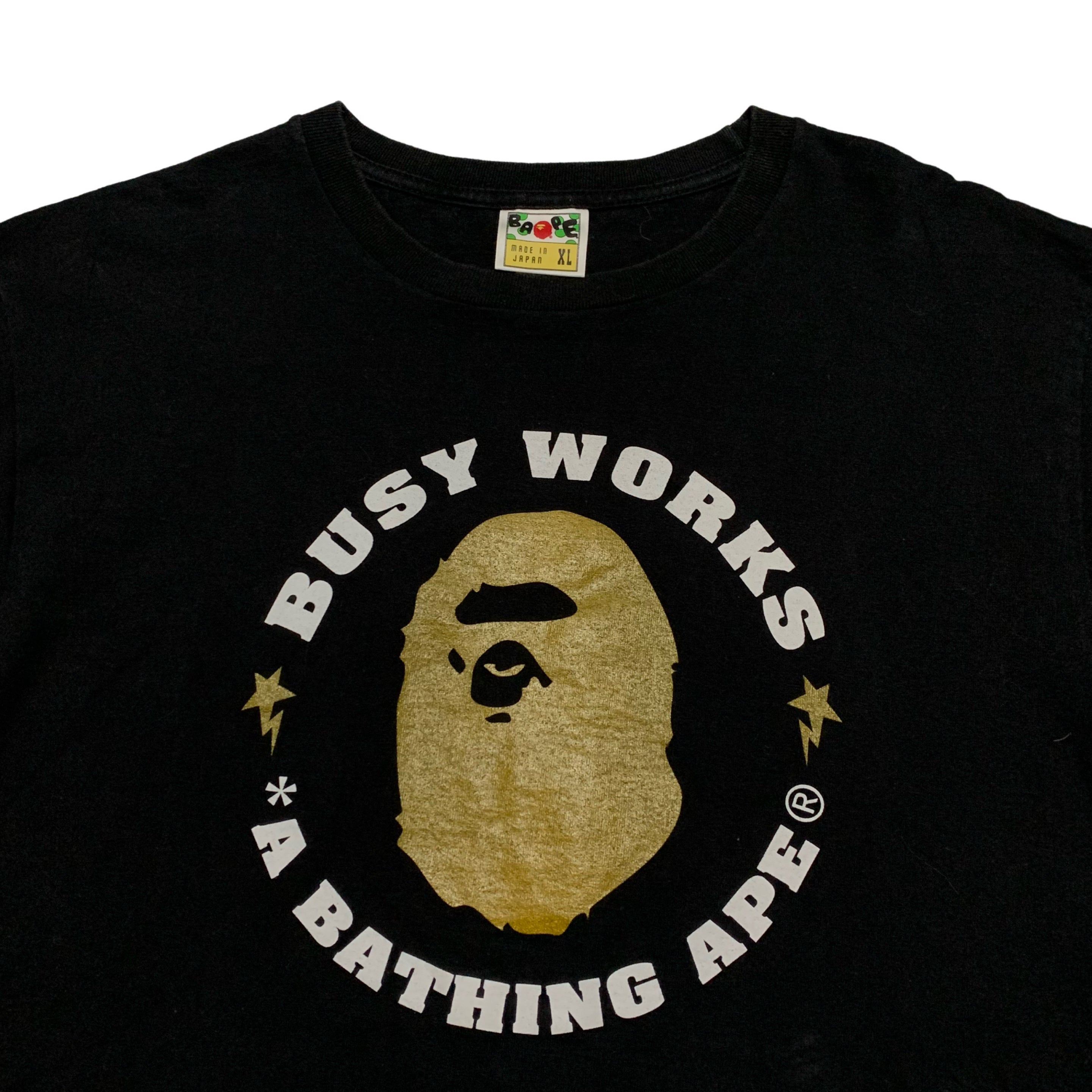 Bape XL Busy Works Gold Ape Head Black Tee