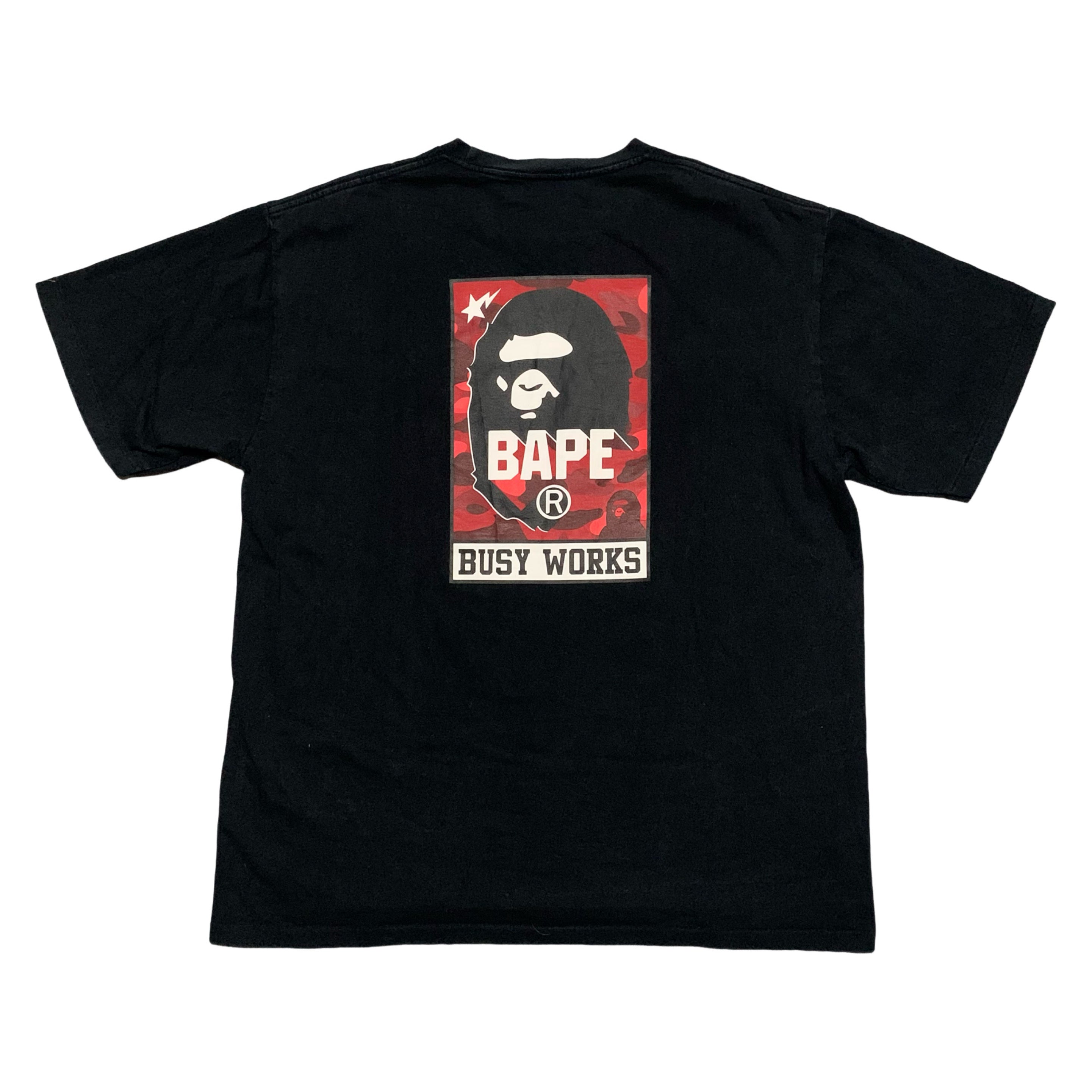 Bape 2XL Busy Works Red Camo Back Graphic Black Tee A Bathing Ape