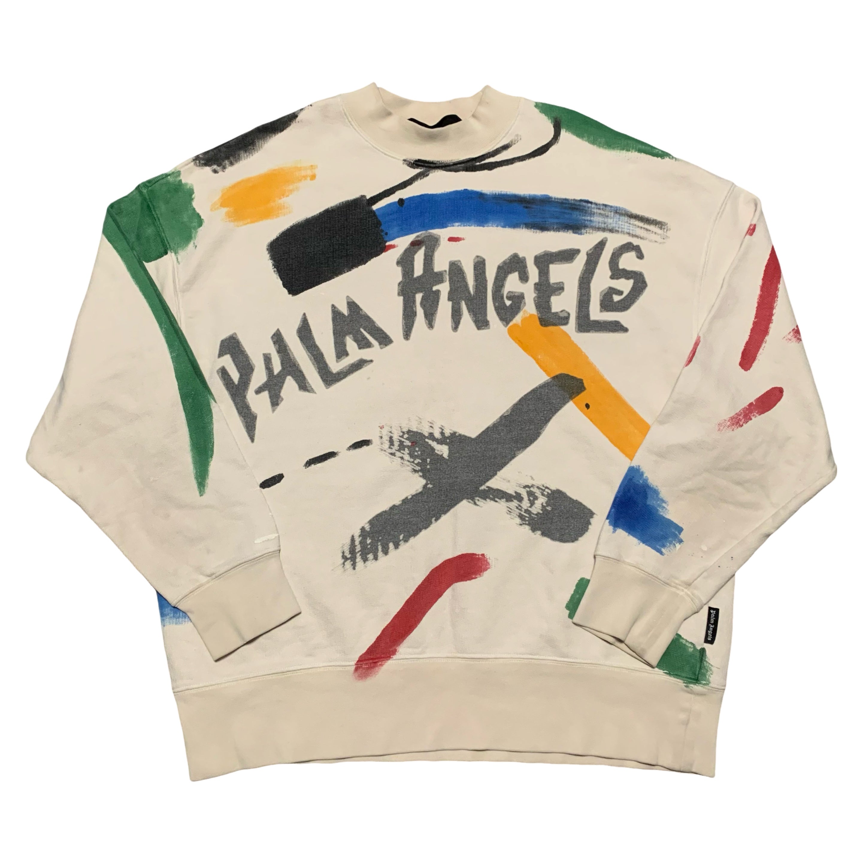 Palm Angels Small Brush Strokes Sweatshirt Crewneck White Beige Oversized Fit