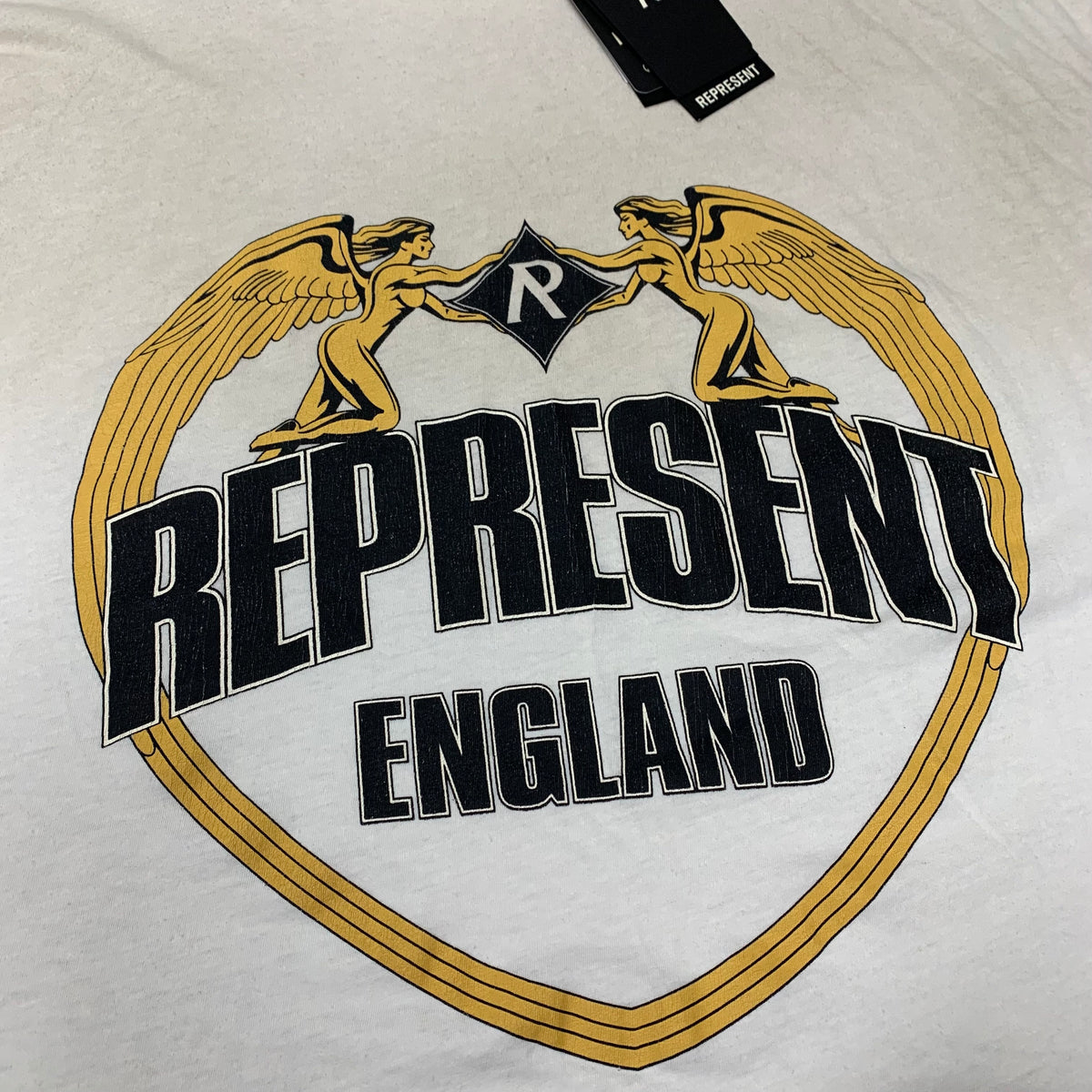 Represent XL Tee Angel Border Washed Ecru White Oversized T-Shirt