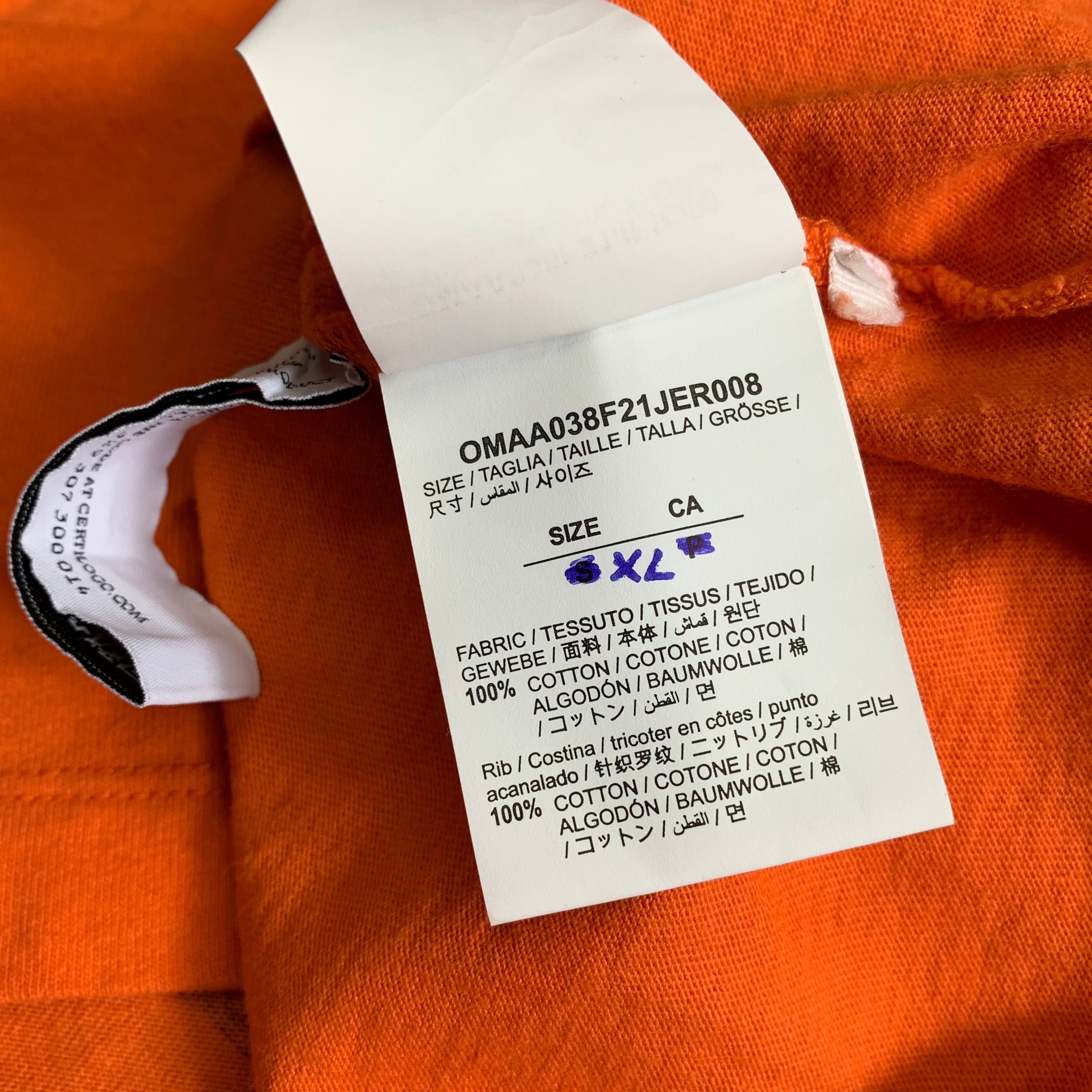 Off White XL Tee Marker Arrows Orange T-Shirt Virgil Abloh