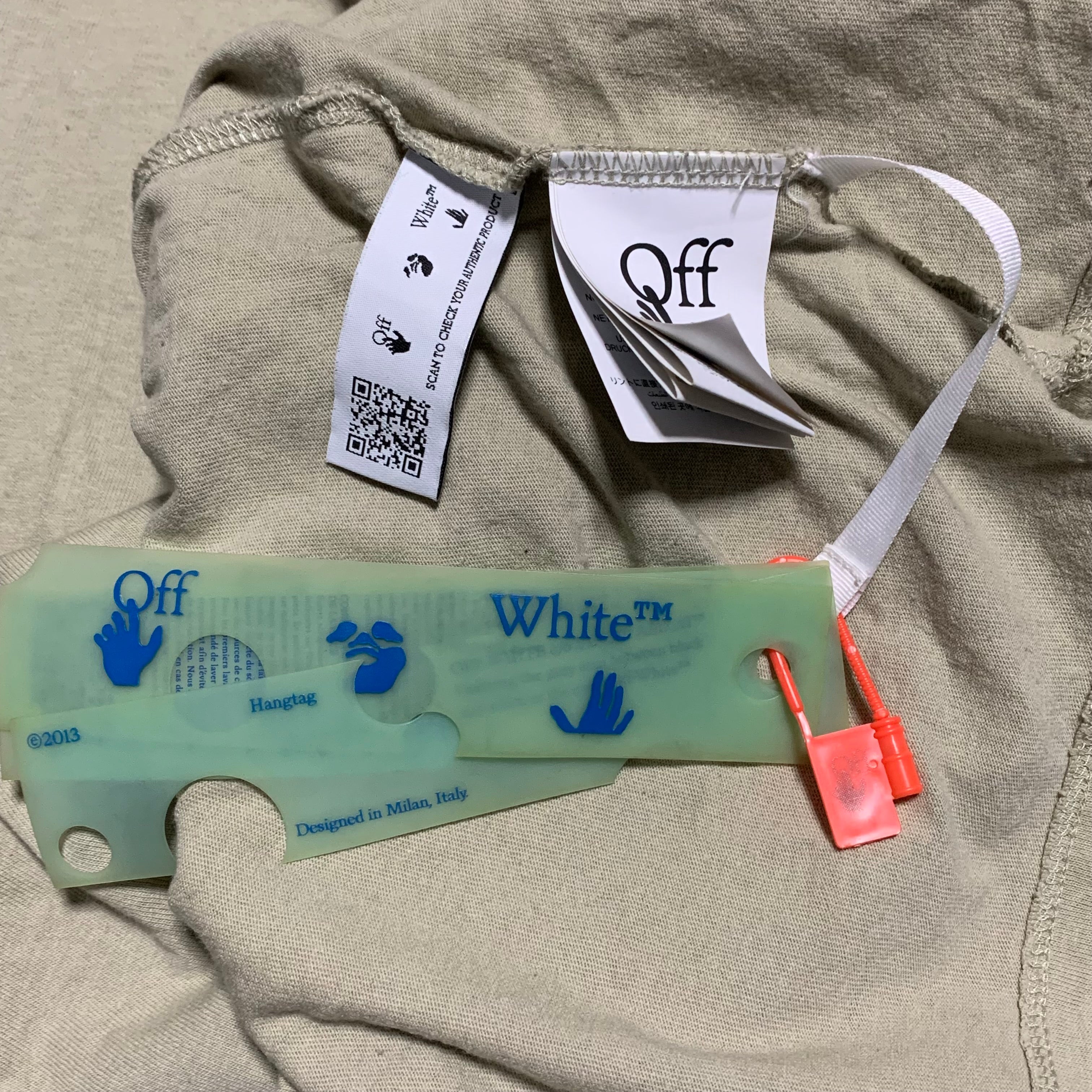 Off White Large Arrows Tab Beige Khaki Tee Virgil Abloh