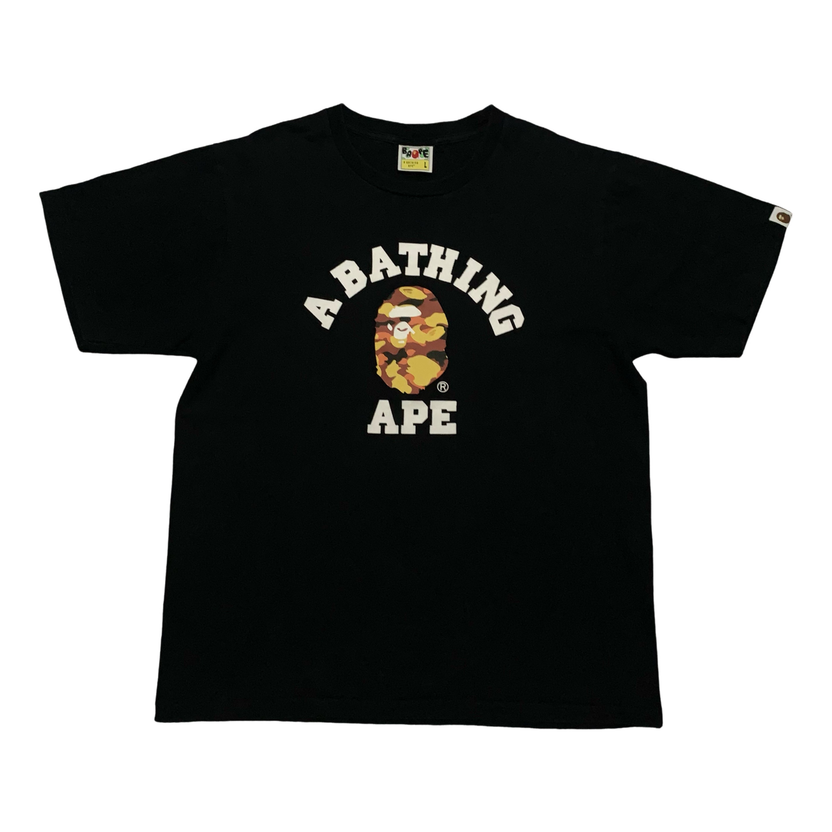 Bape Large College Orange Camo Black Tee A Bathing Ape