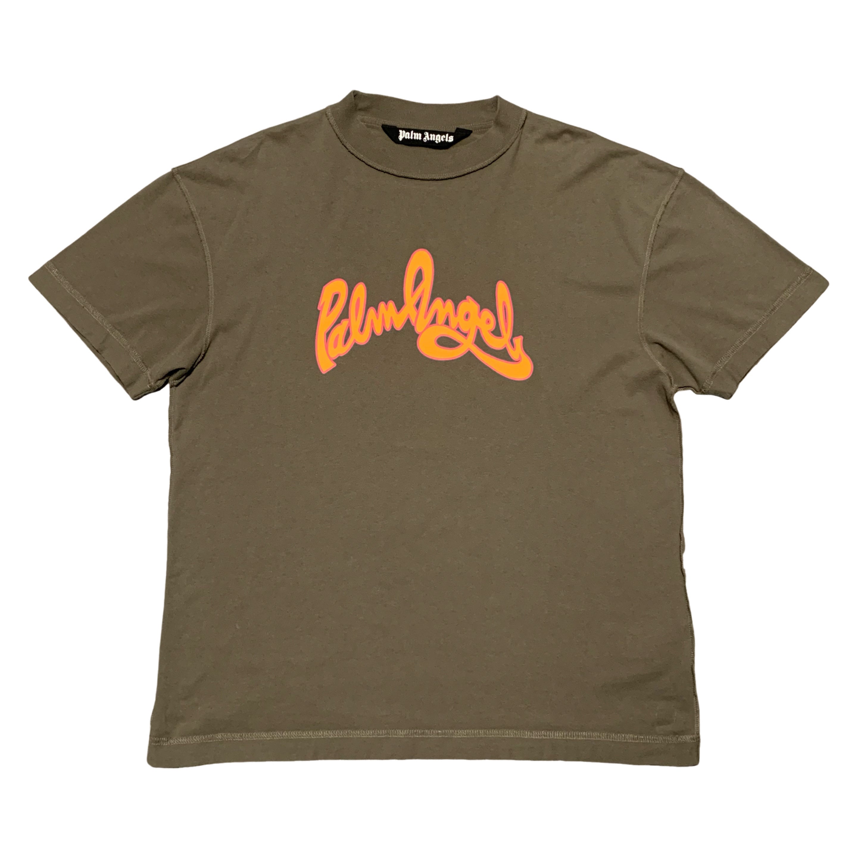 Palm Angels Medium Seasonal Logo Inside Out Military Khaki Green Tee