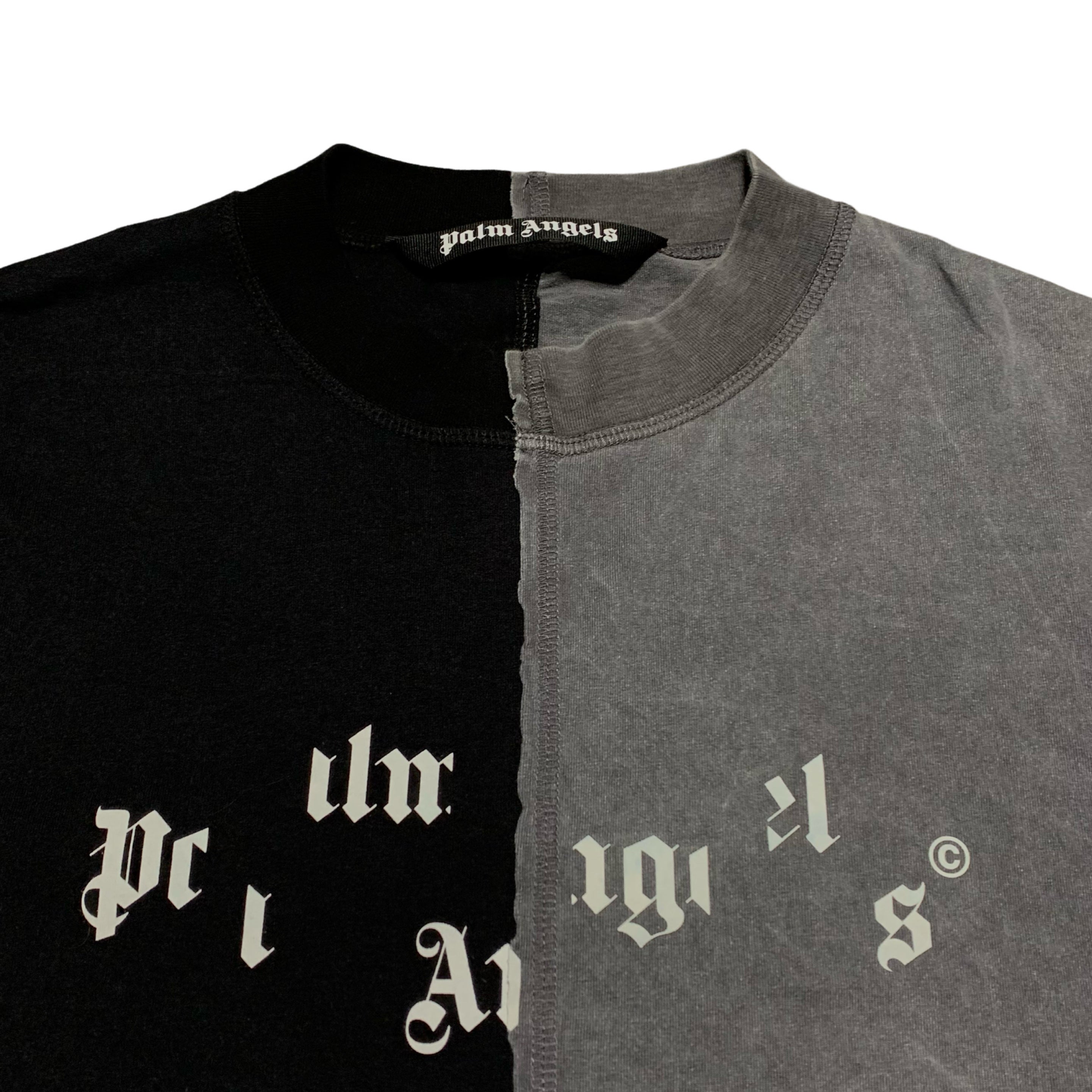 Palm Angels XL Broken Logo Panelled Black Grey Tee